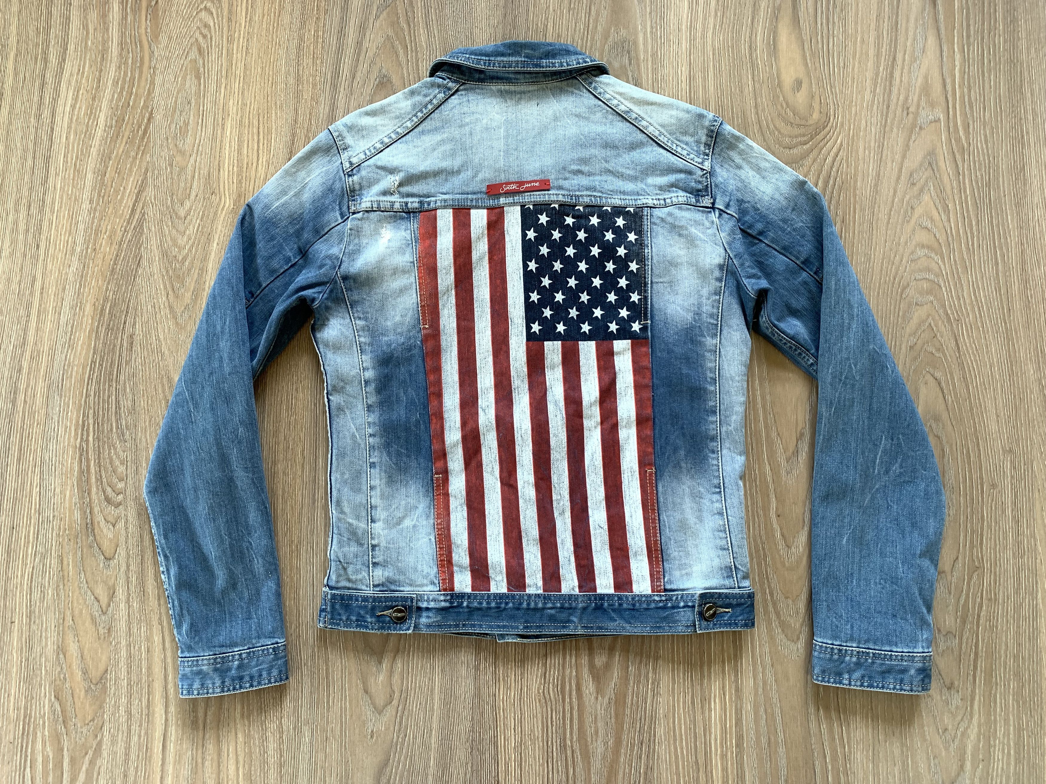 Sixth June Paris × Vintage Sixth June Printed Americam Flag Denim Jacket Size US S / EU 44-46 / 1 - 3 Thumbnail