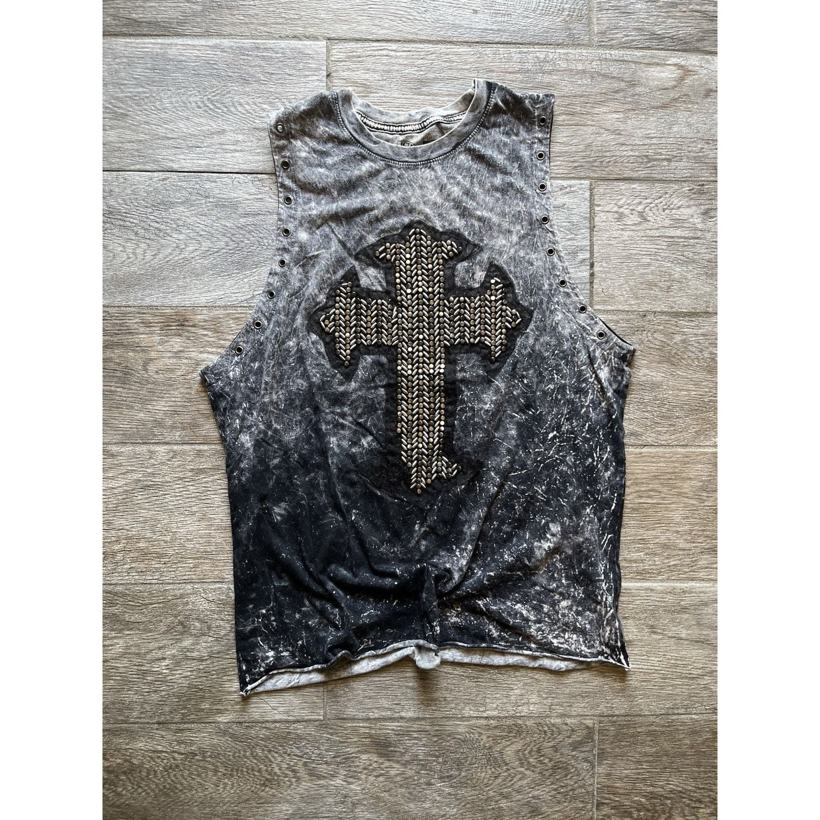 Affliction Vintage Y2K Affliction gray grunge tank studded cross goth Size L / US 10 / IT 46 - 1 Thumbnail