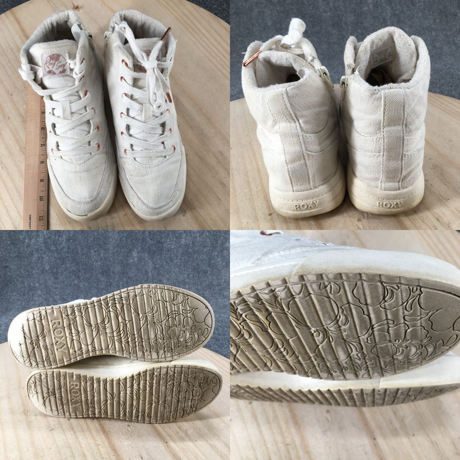 Vintage ROXY Surf Shoes Womens 8 High Top Wedge Sneakers White Fabric Lace Up Side Zip Sneaker Casual Shoes Womens Shoes Size M / US 6-8 / IT 42-44 - 8 Thumbnail