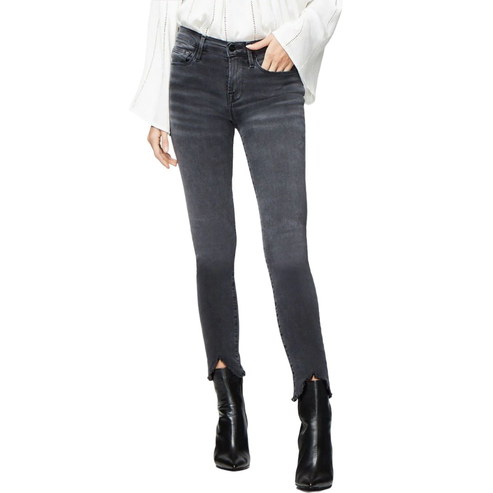 Frame Le High Skinny Crop Black Raw Hem factory Jeans