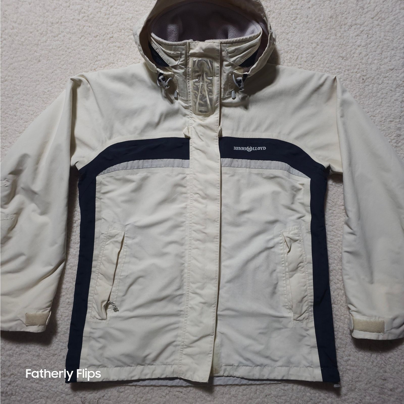 Henri Lloyd Henri Lloyd Sailing Jacket Men's M Cream Navy Hooded Coat Size M / US 6-8 / IT 42-44 - 1 Thumbnail