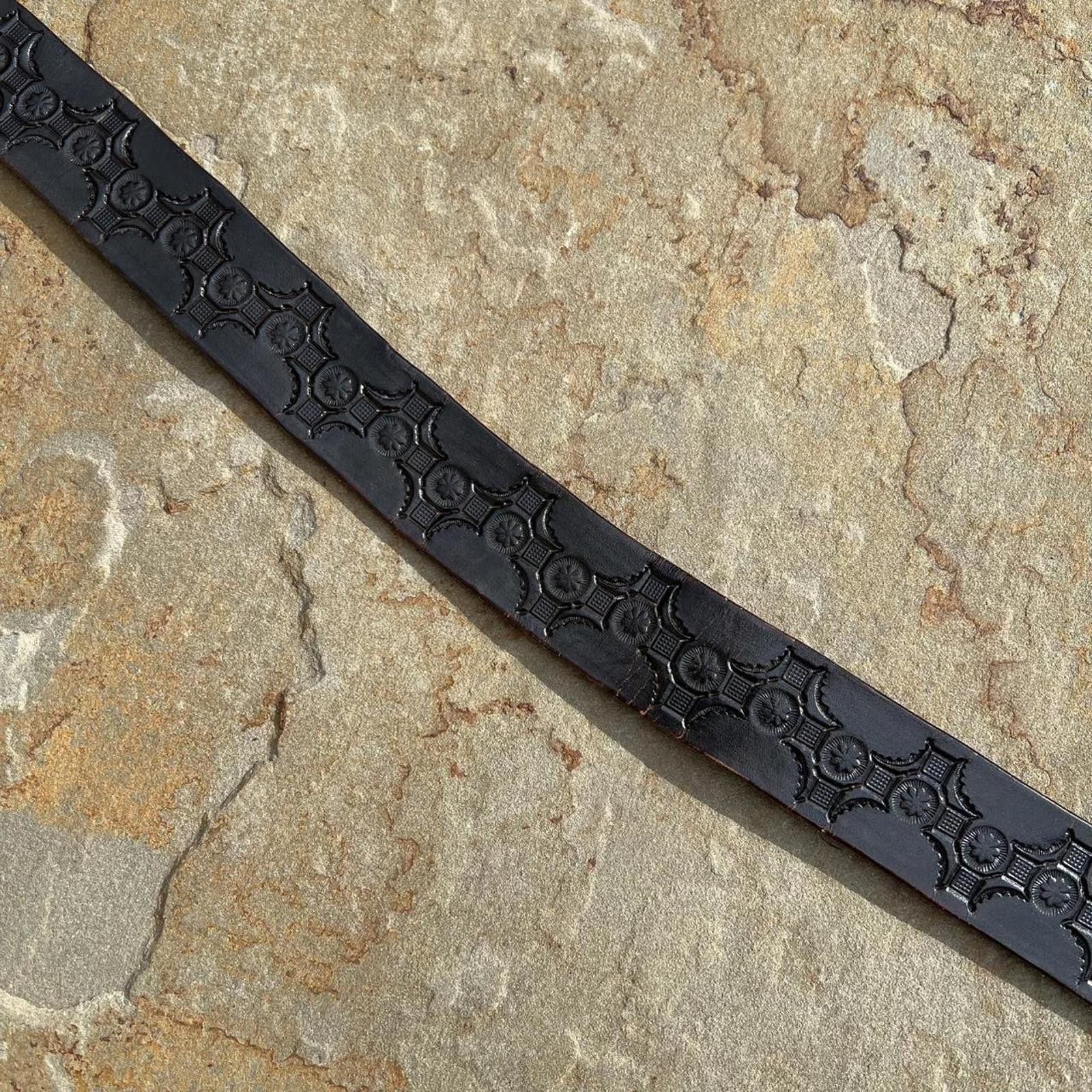Vintage Vintage 70s Fishing Buckle Embossed Black Leather Belt Size ONE SIZE - 4 Thumbnail