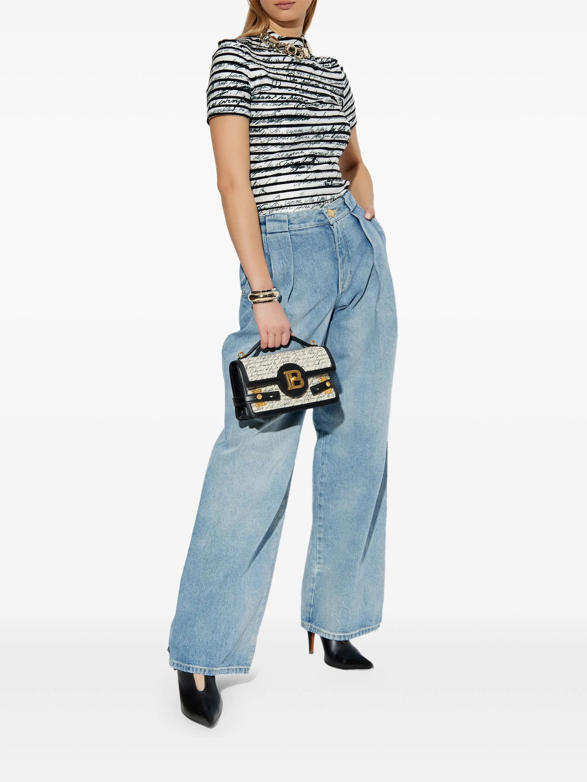 Balmain o1loc1c0526 Printed T-Shirt in White/Black Size S / US 4 / IT 40 - 2 Thumbnail