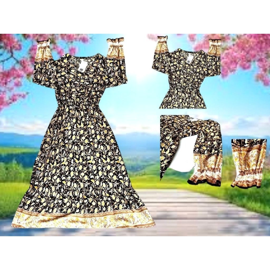 Other NWT Prettygarden Maxi Dress Large Yellow Black Floral Prairi Size L / US 10 / IT 46 - 7 Thumbnail