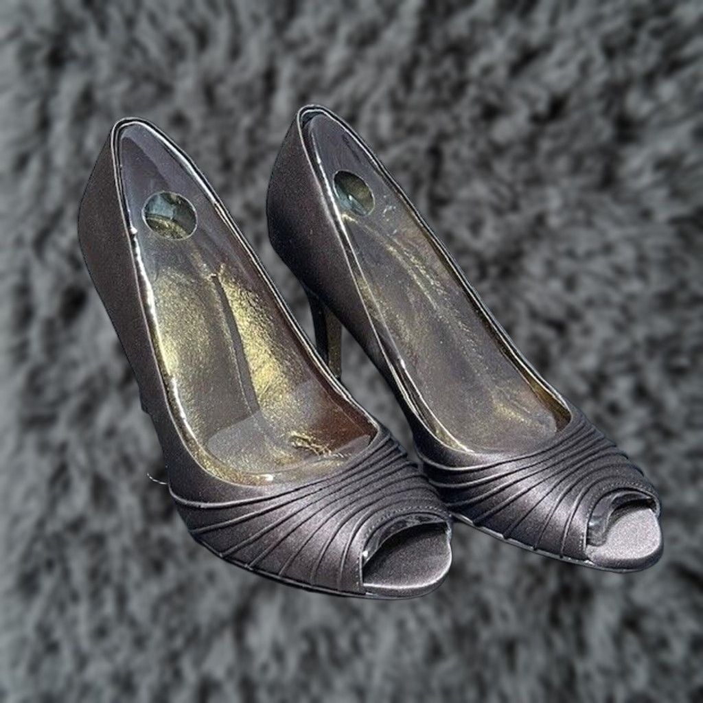 Adrianna Papell Adrianna Papell Heels Pump Stiletto 6M Lux Satin Leather Open Toe Peep Toe Women Formal Wedding Party Vintage No Size US 6 / IT 36 - 1 Thumbnail