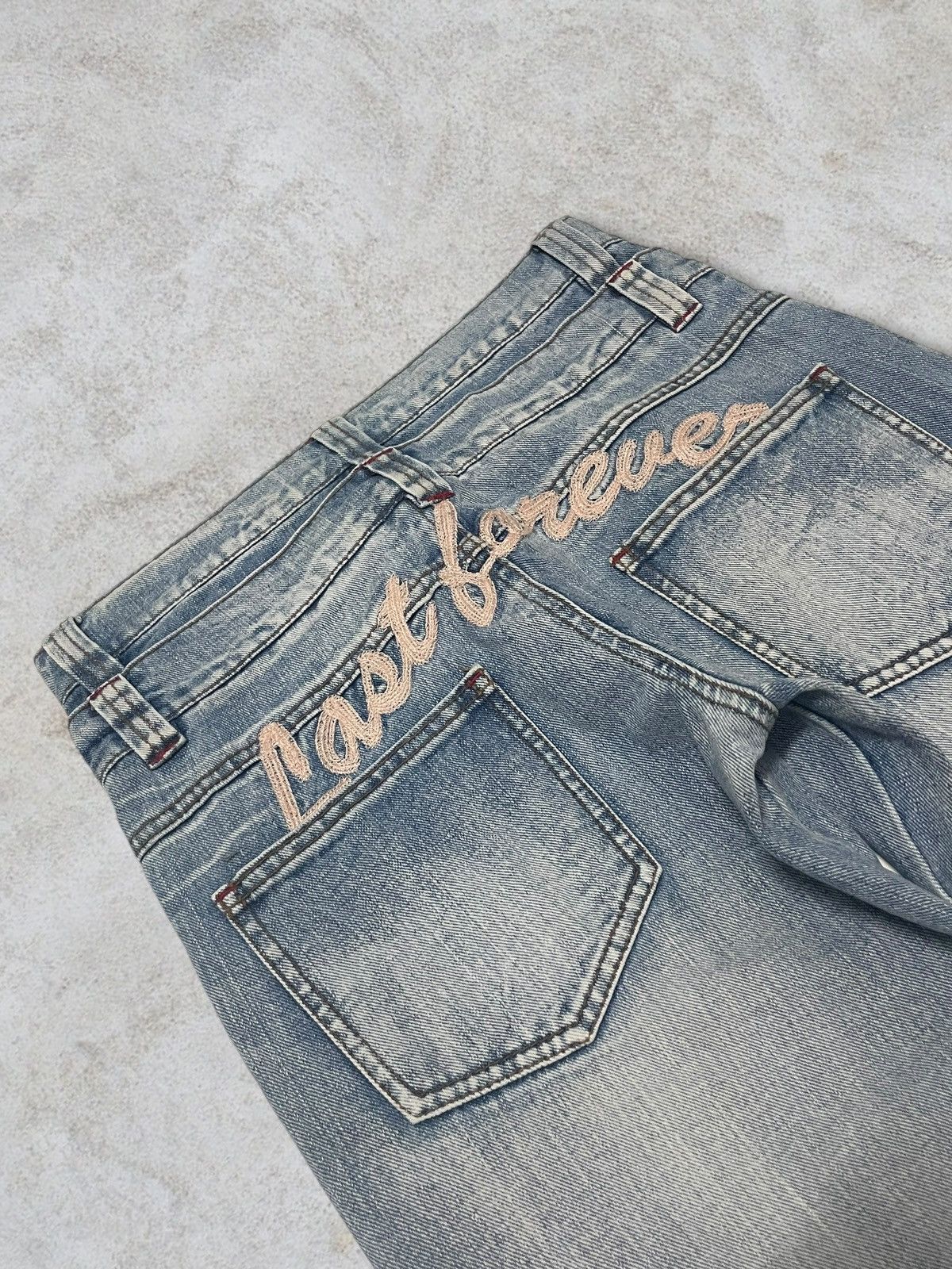 Japanese Brand Japanese Double Waist Spellout Embroidered Distressed Jeans Size 29" - 7 Thumbnail