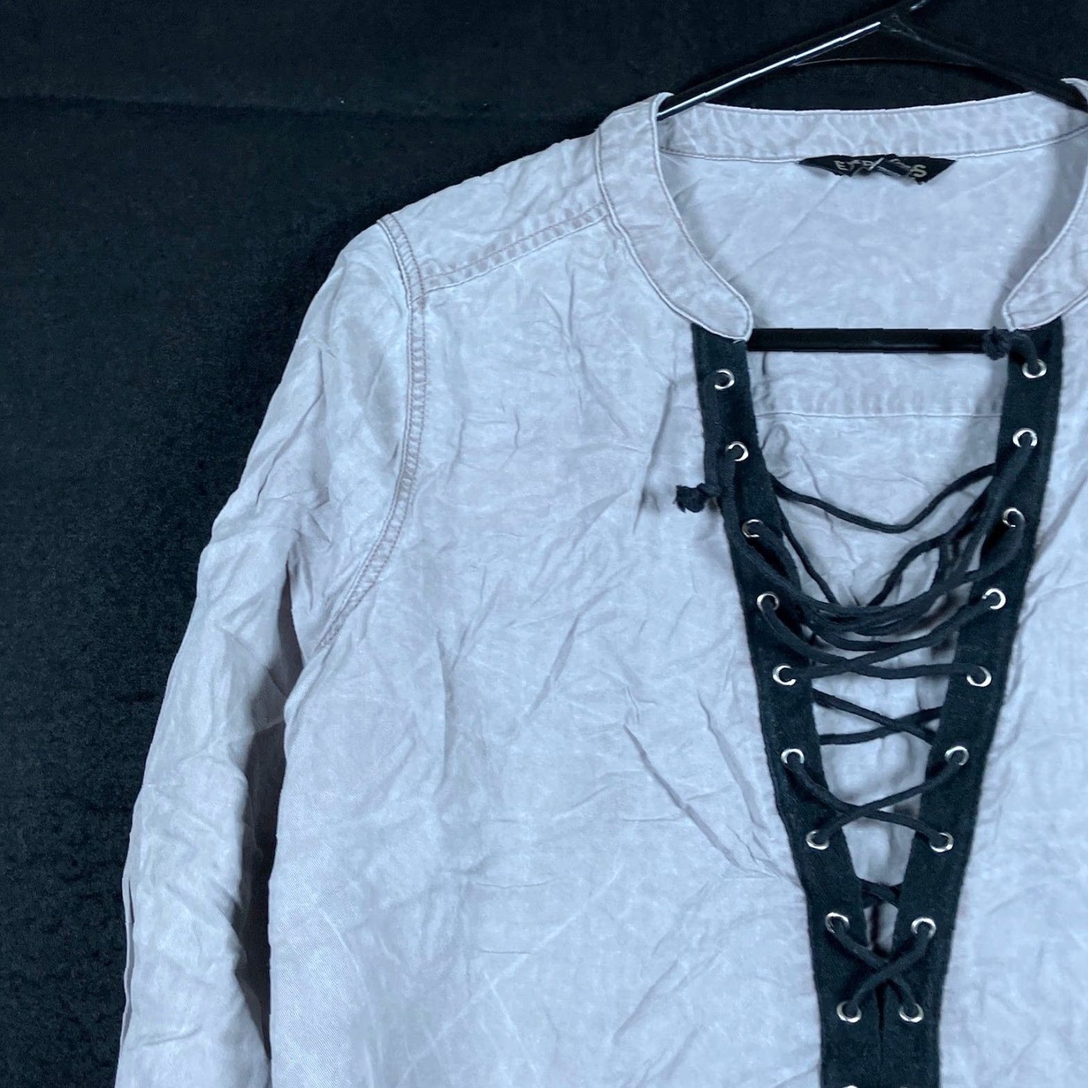 Express Express Shirt Womens Gray Long Sleeve V Neck Tie Up 100% Lyocell M Size M / US 6-8 / IT 42-44 - 4 Thumbnail