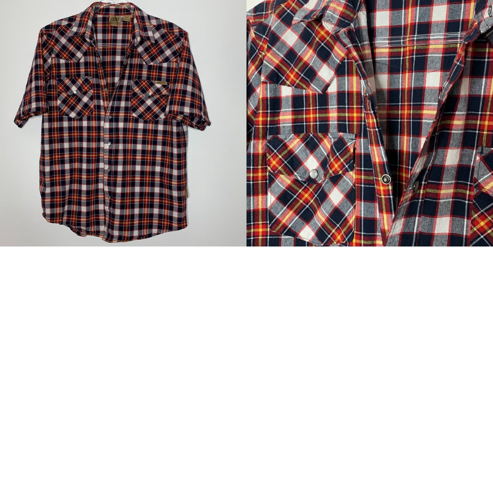 SKECHERS Skechers for Work Mens Size M Shirt Button-Up Short Sleeve Plaid Made to Last Mens Shirt Size US M / EU 48-50 / 2 - 8 Thumbnail