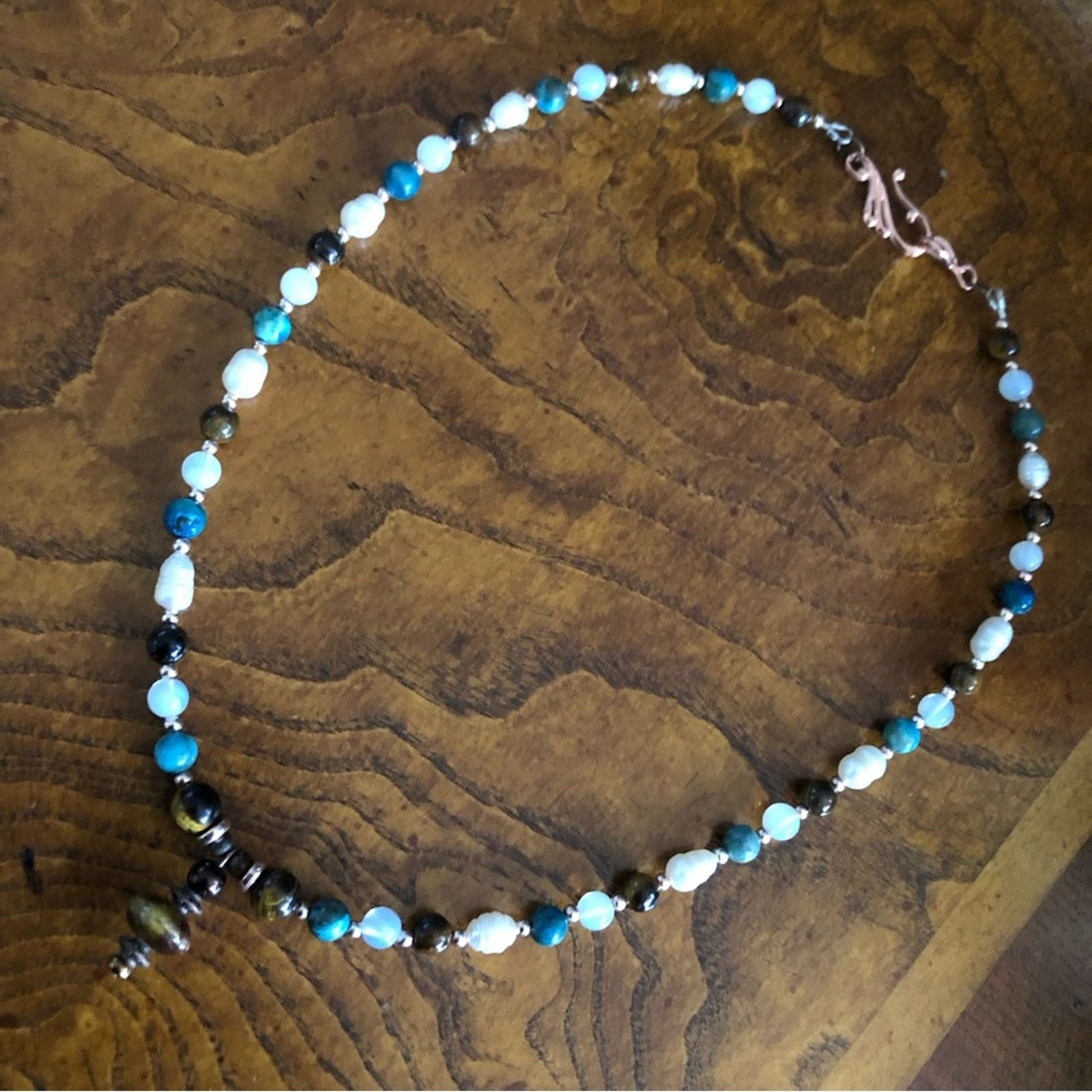 Handmade Handcrafted Tiger eye howlite stone genuine pearl necklace Size ONE SIZE - 8 Thumbnail