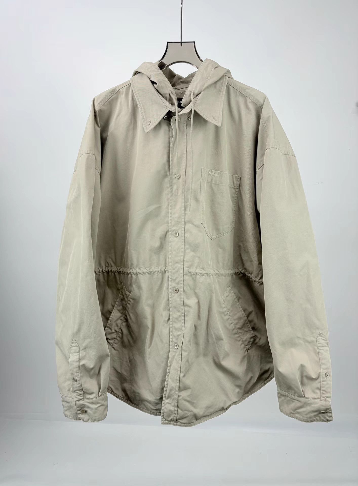 Balenciaga BALENCIAGA Khaki Oversized Hooded Trench Coat Size US L / EU 52-54 / 3 - 1 Thumbnail