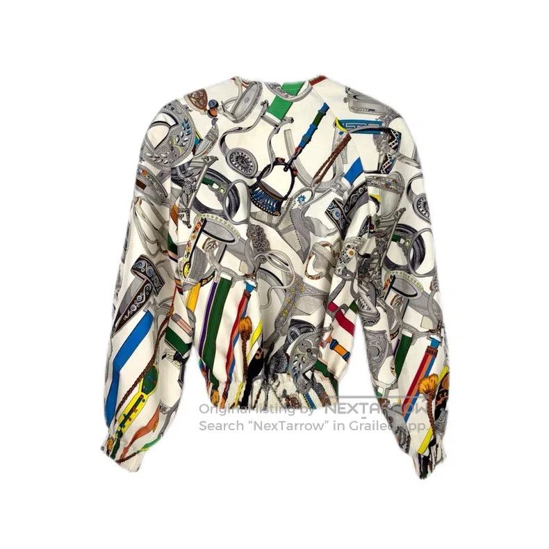 Hermes Hermes White full pattern silk zipper jacket Size XS / US 0-2 / IT 36-38 - 2 Thumbnail