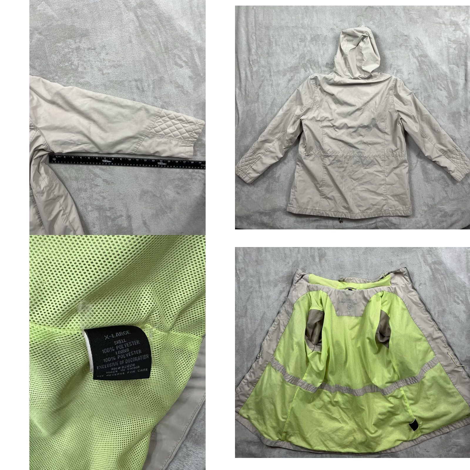 Free Country Free Country Rain Coat Jacket Womens Hooded XL Tan/Neon Yellow Rain Coat Zipper Polyester Coat Size XL / US 12-14 / IT 48-50 - 8 Thumbnail
