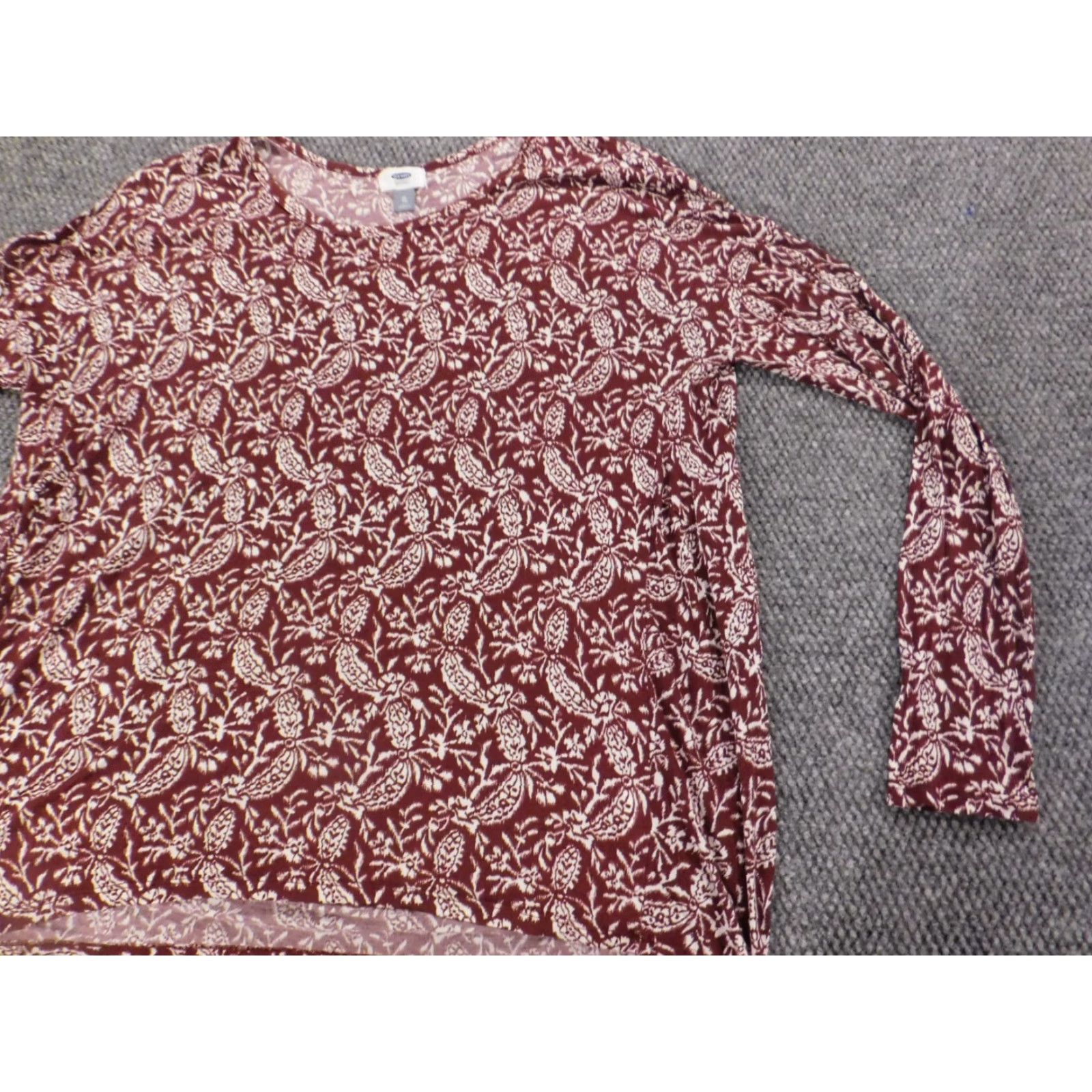 Old Navy Old Navy Womens Blouse XL Red Stretch Pullover Long Sleeve Round Neck Casual Floral Modal Down Button Regular Size XL / US 12-14 / IT 48-50 - 3 Thumbnail