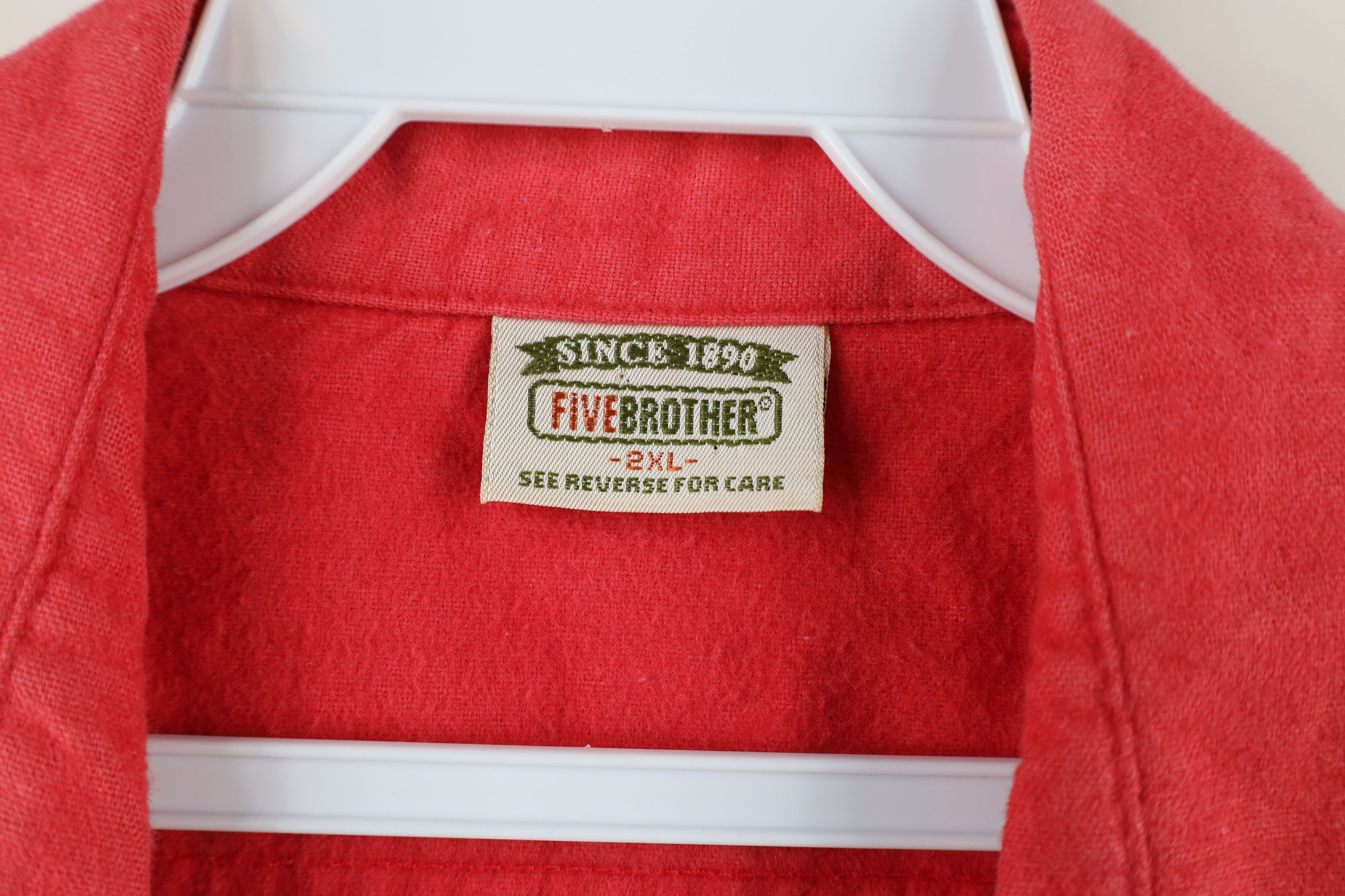 FiveBrother × Vintage Vintage 90s Five Brother Chamois Cloth Button Shirt Red USA Size US XXL / EU 58 / 5 - 7 Thumbnail