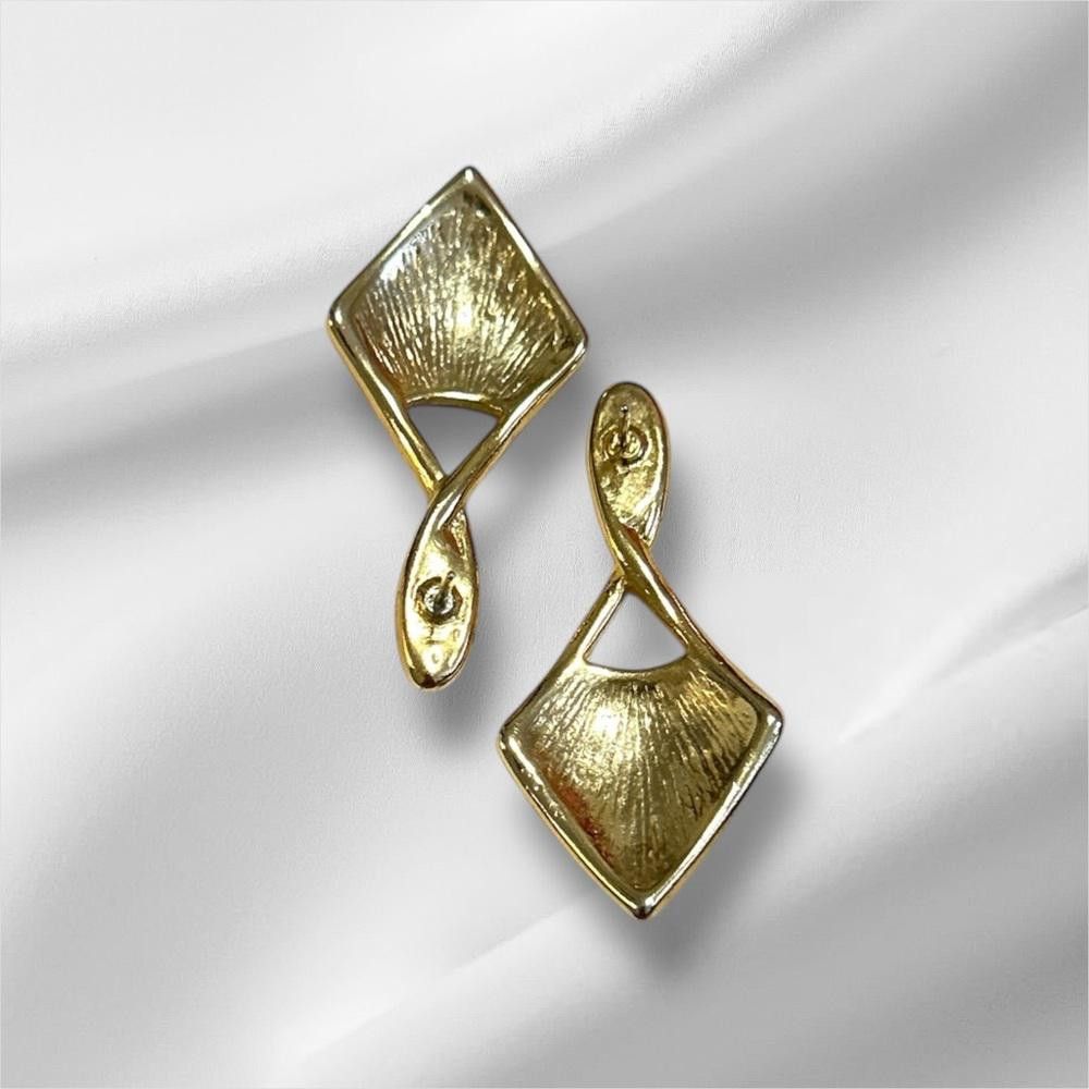 Designer Gold Tone and Green Enamel Dangle Earrings Size ONE SIZE - 2 Thumbnail