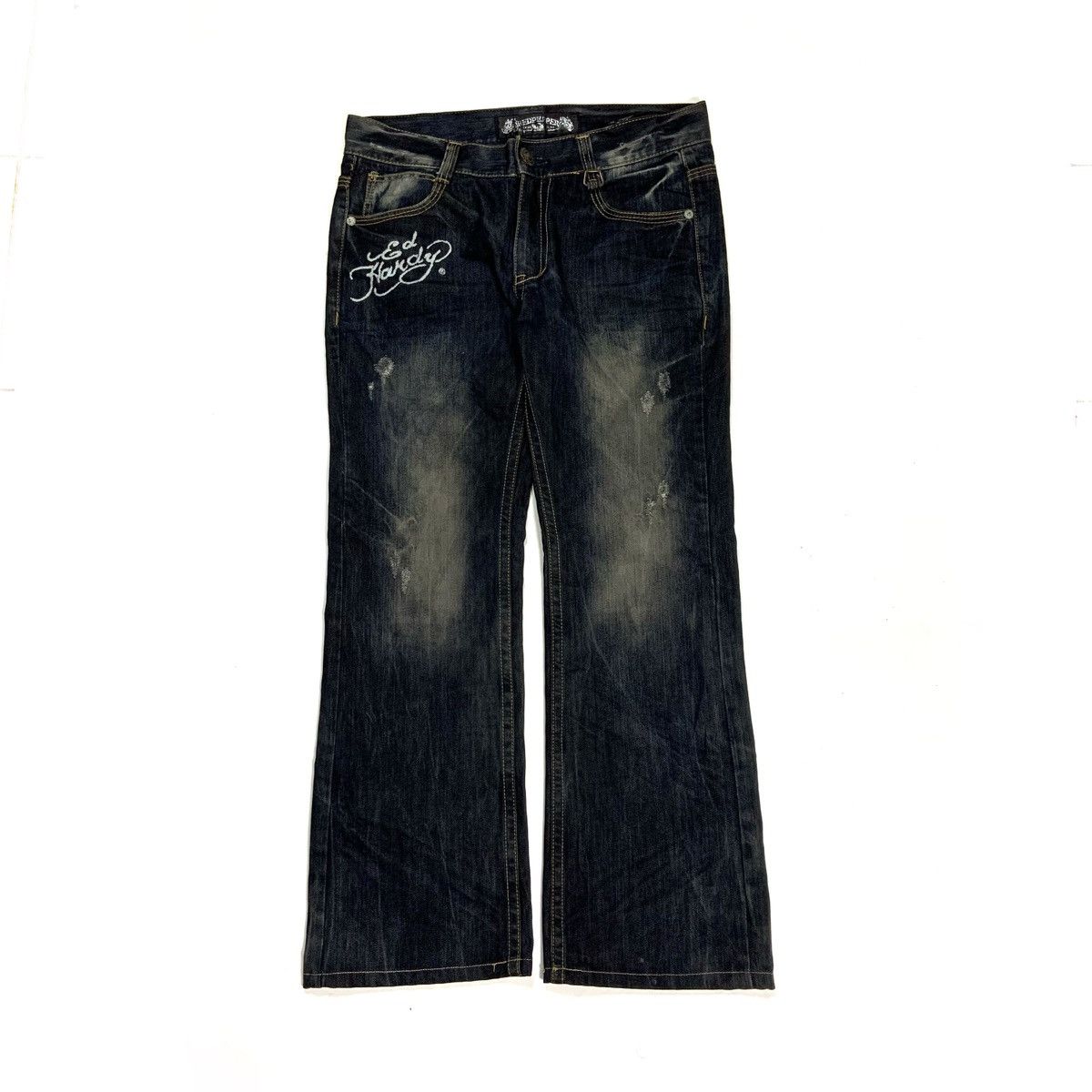 Ed Hardy × Japanese Brand × Vintage Vintage Ed Hardy X Redpapper Big Logo Distressed Jeans Size US 34 / EU 50 - 2 Thumbnail