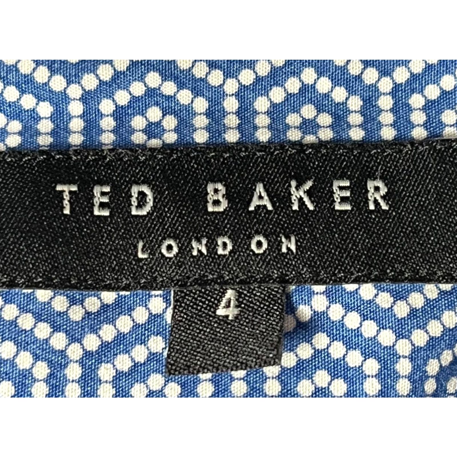 Ted Baker Ted Baker London Men's Button-Down Shirt Short Sleeve Linen Blend Blue 4 Regular with Button-Front Embroidered Mother Of Pearl Lined Buttons Dec Size US S / EU 44-46 / 1 - 5 Thumbnail