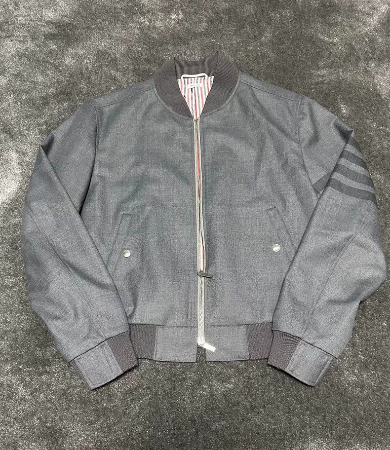 Thom Browne Thom Browne Medium gray dark four-bar baseball suit jacket Size US M / EU 48-50 / 2 - 1 Thumbnail