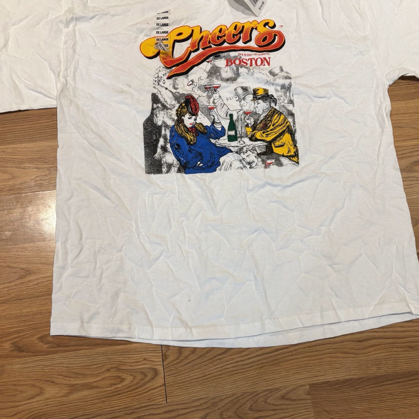 Gildan VINTAGE 2007 CBS Studios Inc Officially Licensed Cheers Boston T-Shirt White 2XL NWD Mens Retro 80s 90s Graphic Print Cotton Gildan Short Sleeve Size US XXL / EU 58 / 5 - 7 Thumbnail