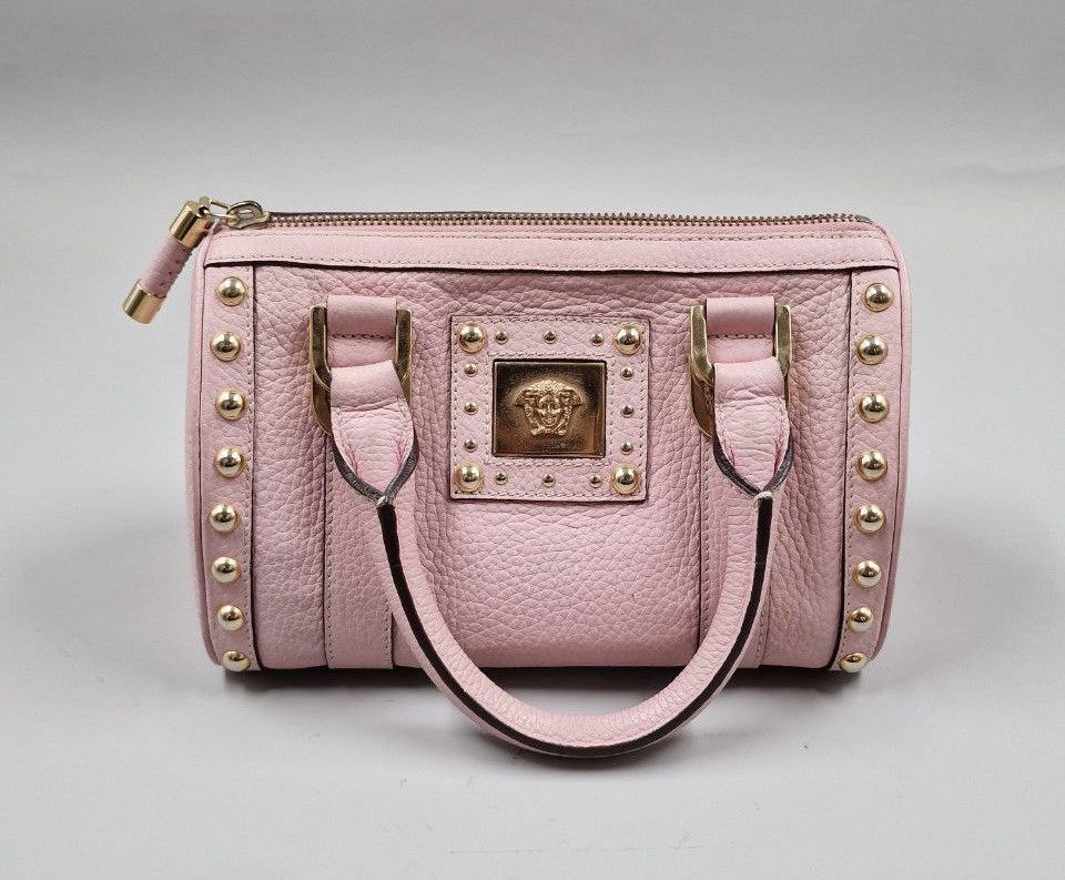 Versace Pink Leather Mini Boston Bag, Women's