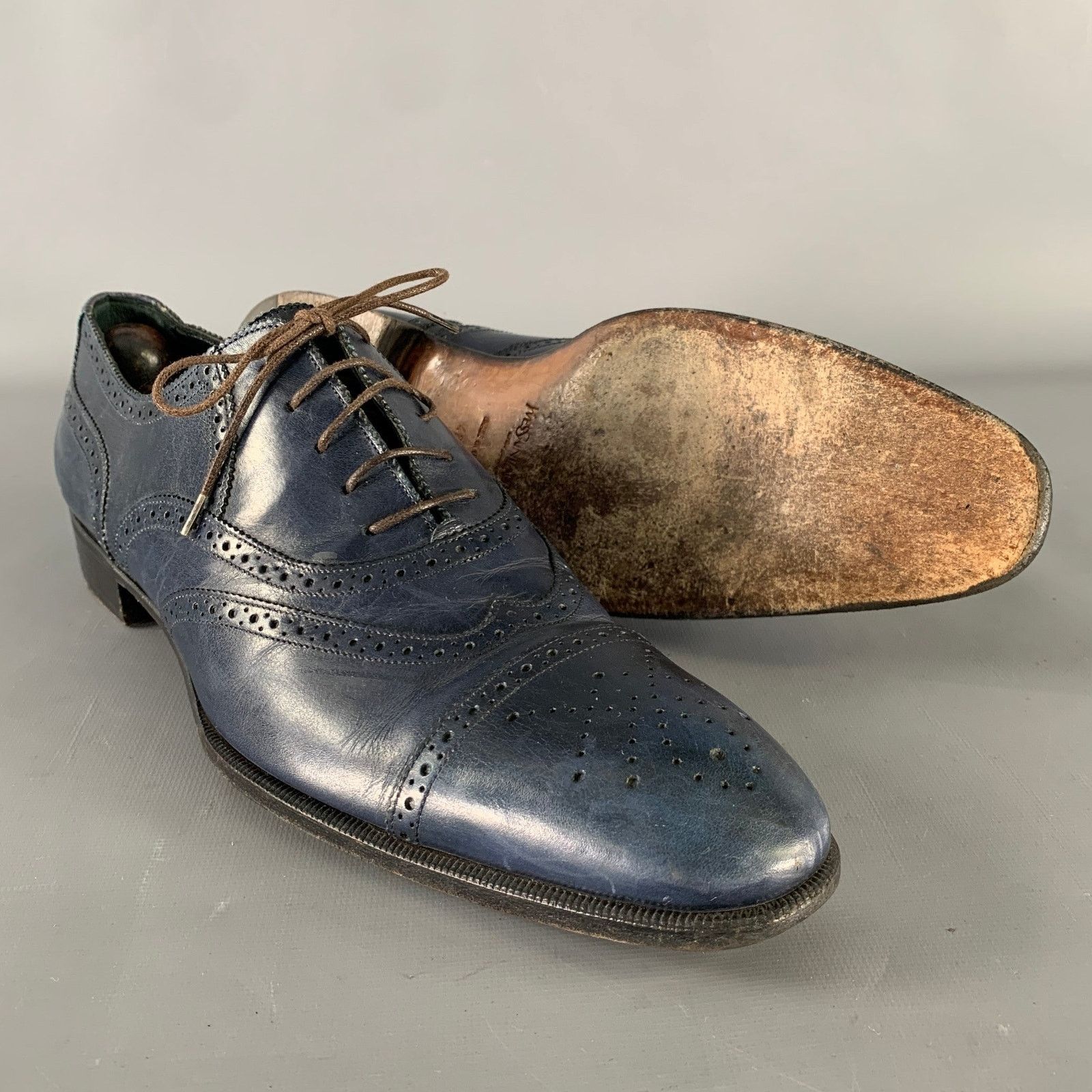 Yves Saint Laurent YSL Size 9 Navy Wingtip Leather Cap Toe Lace Up Shoes Size US 9 / EU 42 - 5 Thumbnail