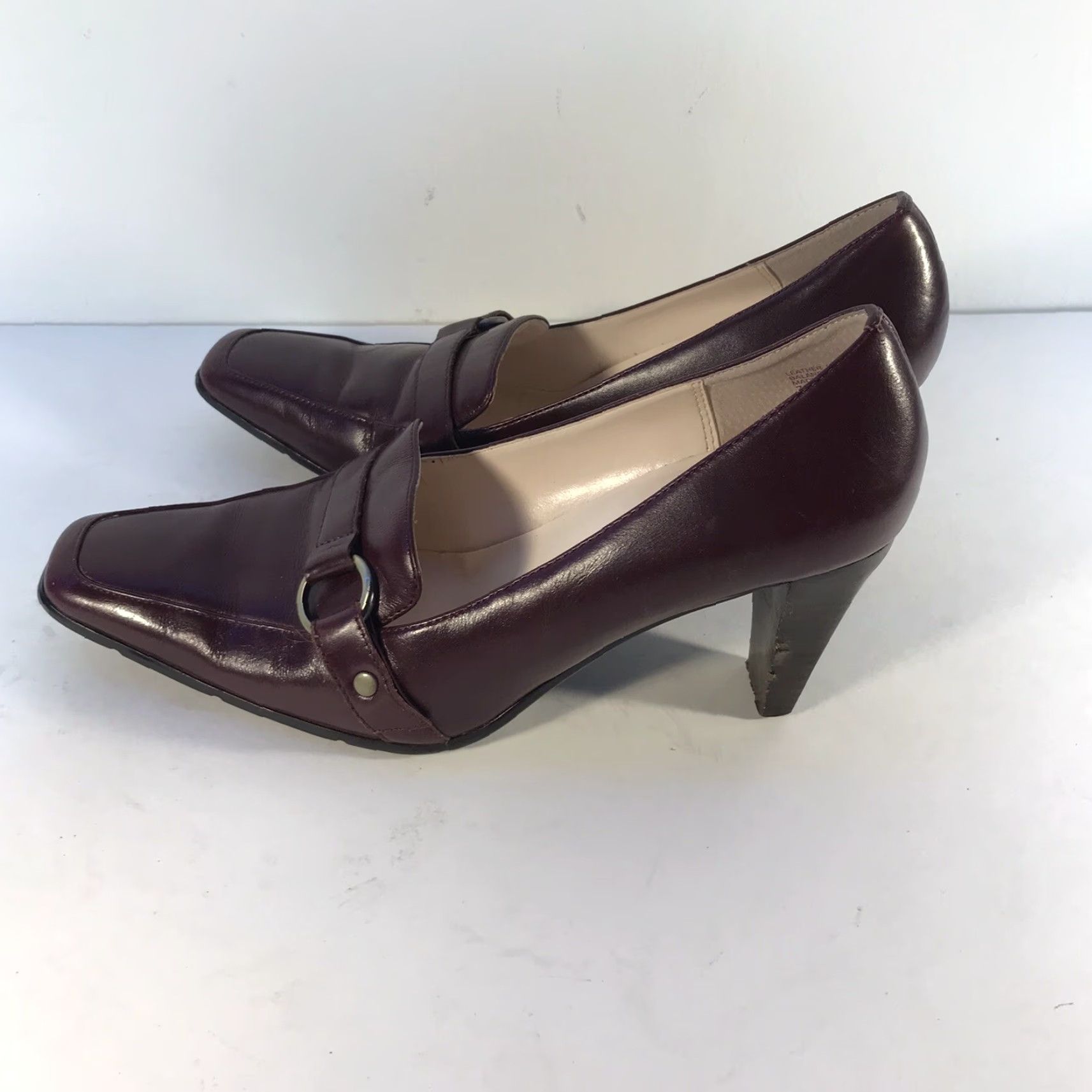 Anne Klein Anne Klein Flexology Burgundy Leather Heels - 3in Block Pump, Womens Size 7M, Square Toe, Comfort, Modern Size US 7 / IT 37 - 4 Thumbnail