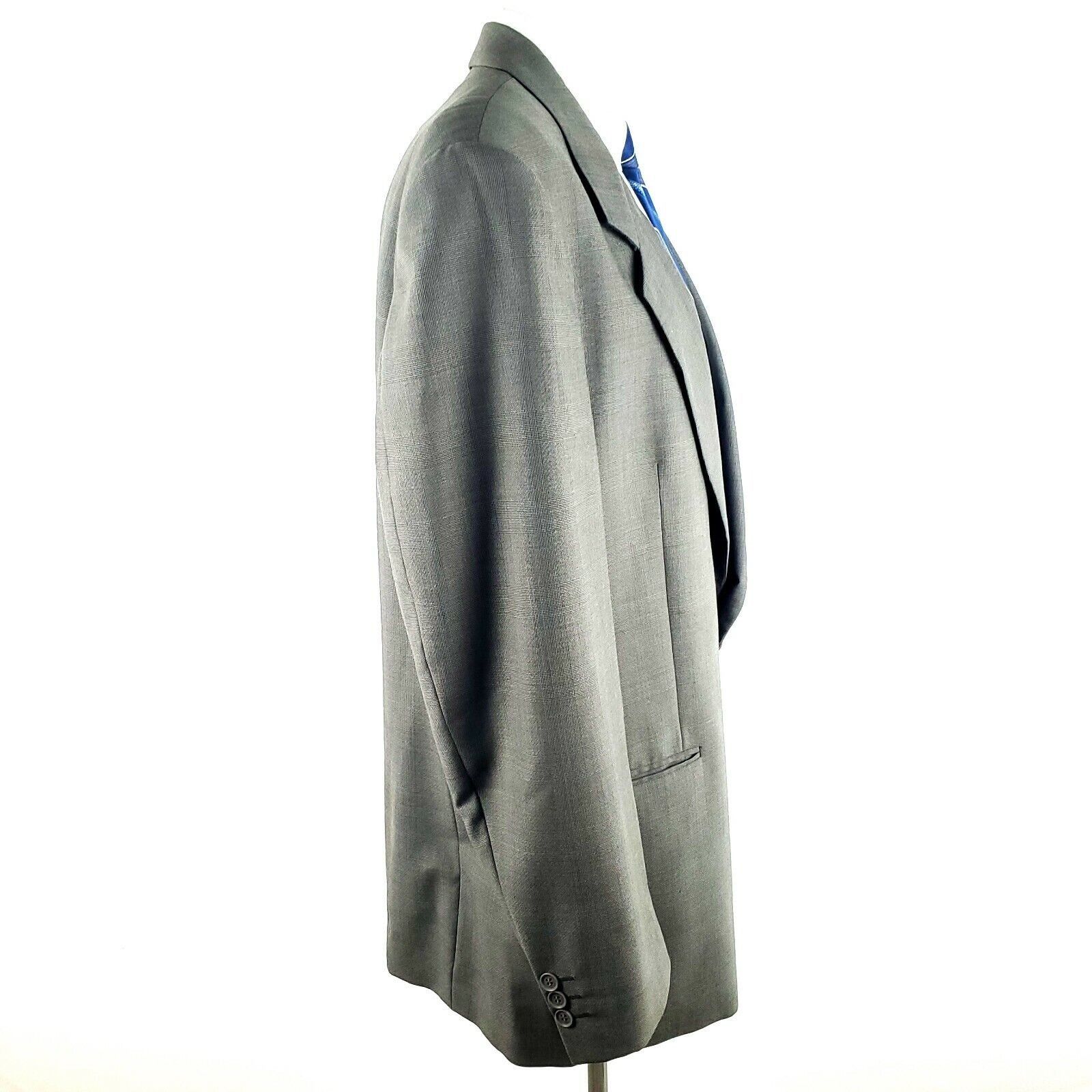 Yves Saint Laurent Yves Saint Laurent 44L 2 Button Sharkskin Check Wool Gray Bl Size 44L - 7 Thumbnail