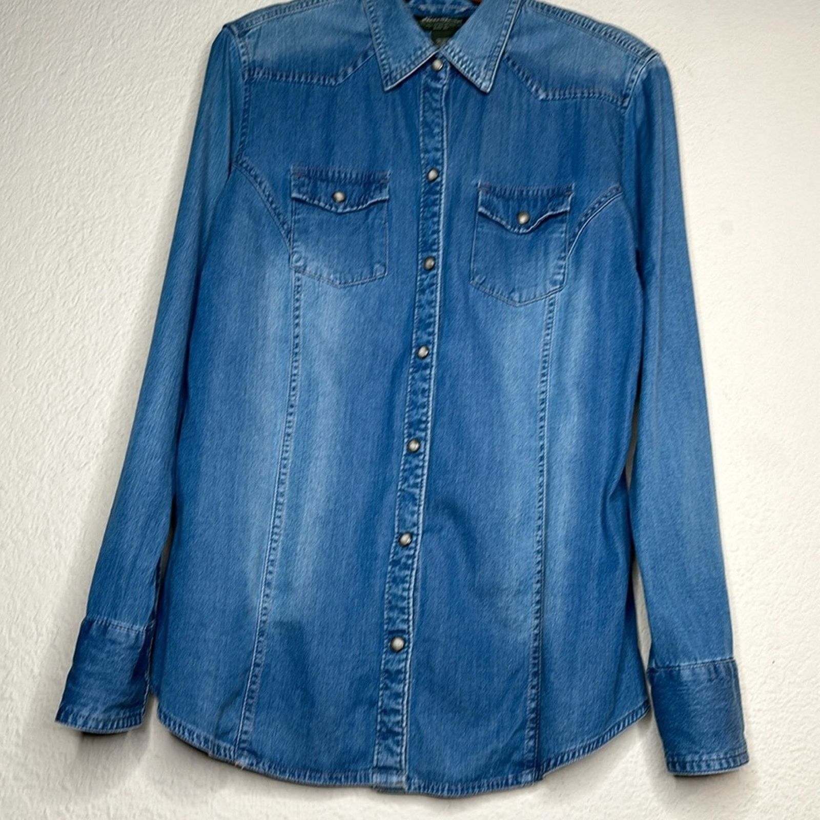 Eddie Bauer × Vintage VTG Eddie Bauer Pearl Snap Button Denim Western Shirt Large Size US L / EU 52-54 / 3 - 5 Thumbnail