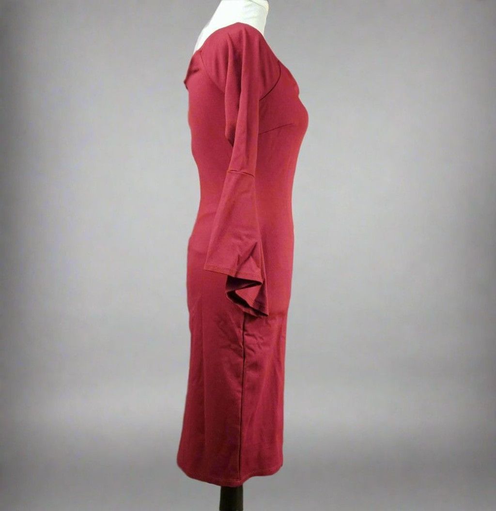 Designer JUST ME Size Medium Flare Sleeve Burgundy Dress Size M / US 6-8 / IT 42-44 - 3 Thumbnail