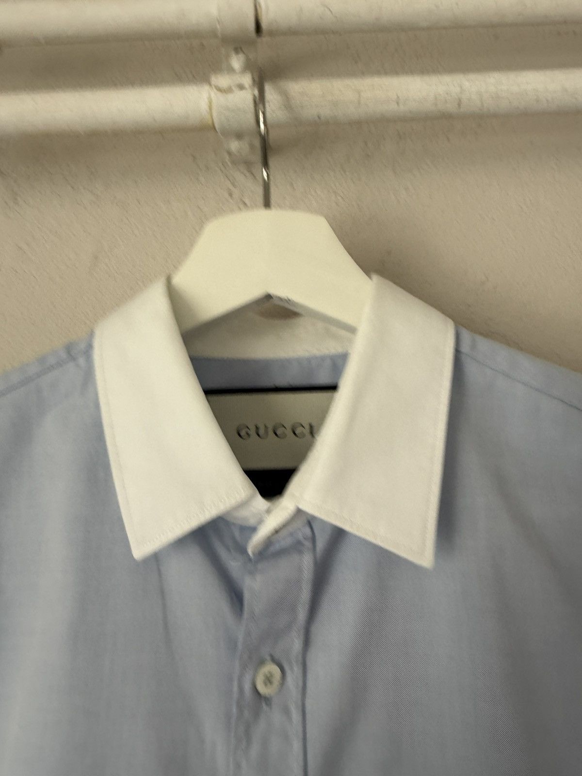 Gucci Blue Dress Shirt with White Contrast Collar – Duke Fit Size US S / EU 44-46 / 1 - 3 Thumbnail