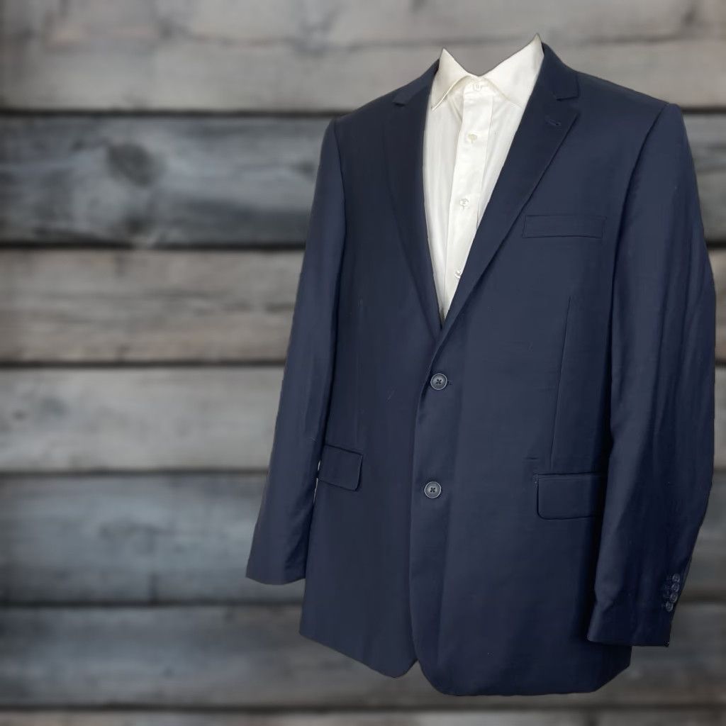 VINTAGE Neiman Marcus Blazer Jacket Men 44L Navy Blue Wool