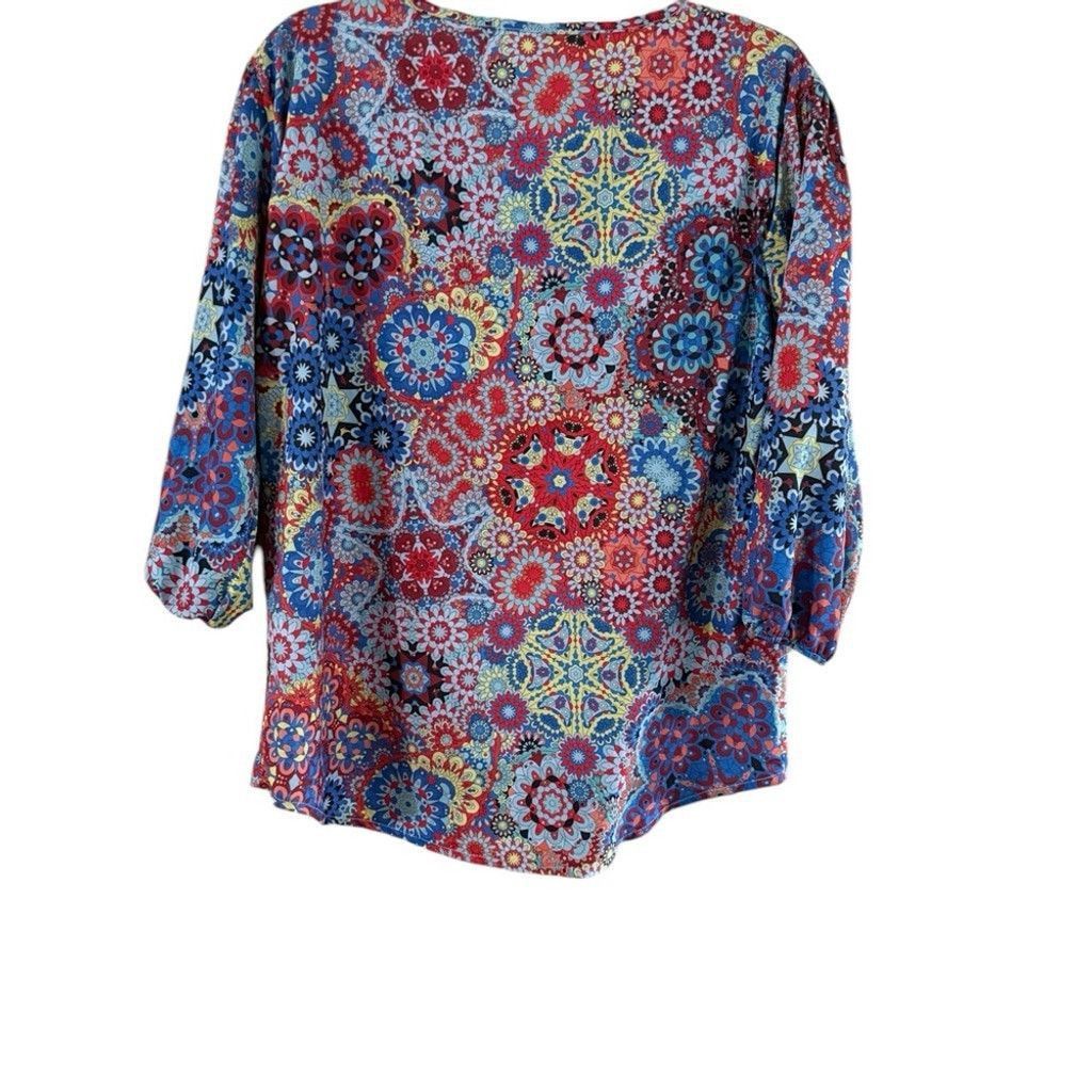 Other Vibrant Red and Blue Buttoned Blouse with 3/4 Sleeves Size L / US 10 / IT 46 - 2 Thumbnail