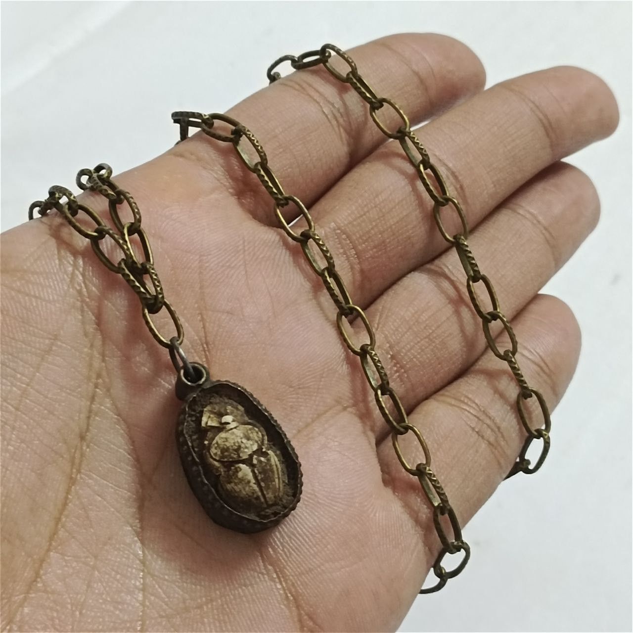 Vintage bronze scarab necklace ancient Egyptian style
