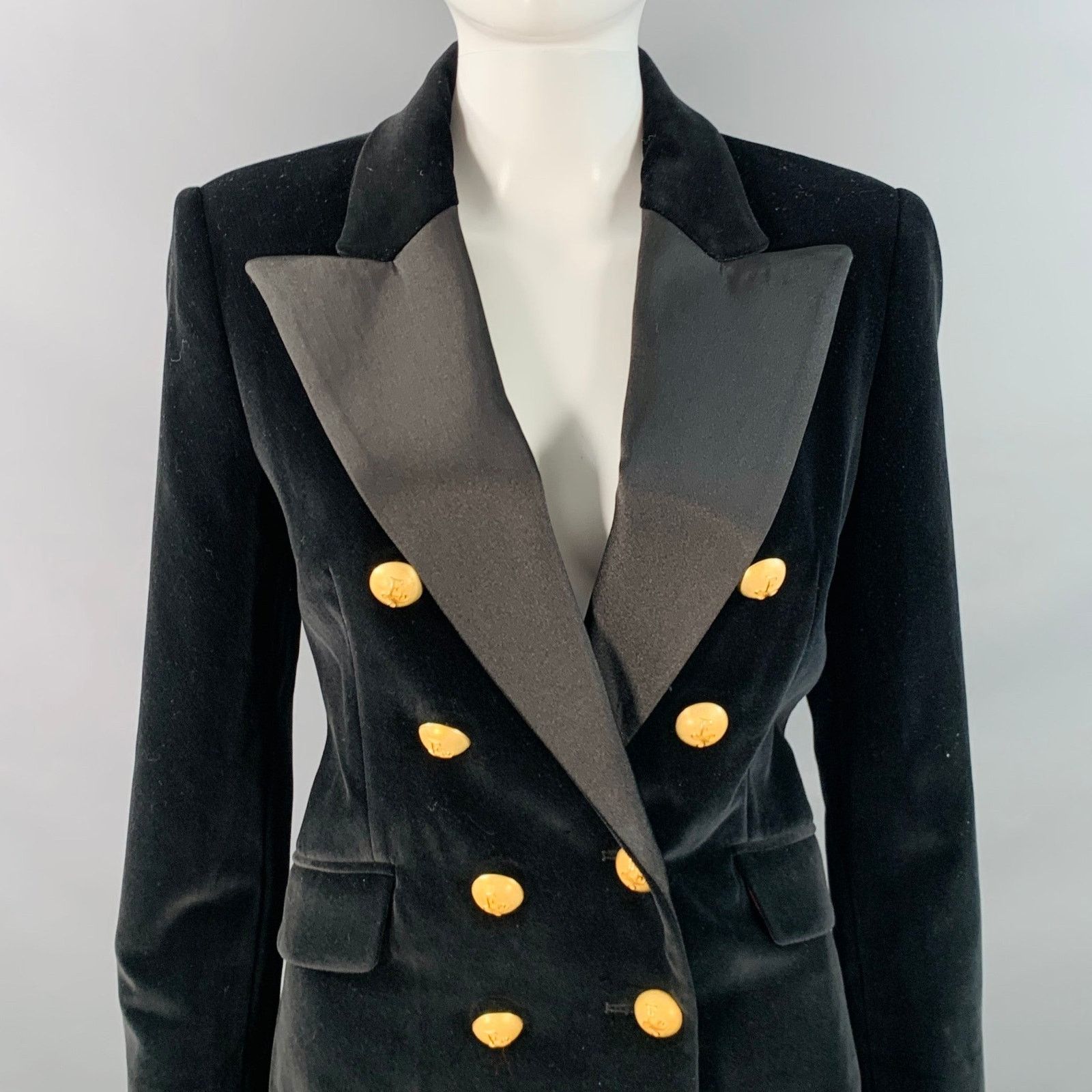 Johanna Ortiz Herencias del Alma Black Cotton Velvet Double Breasted Coat Size S / US 4 / IT 40 - 2 Thumbnail