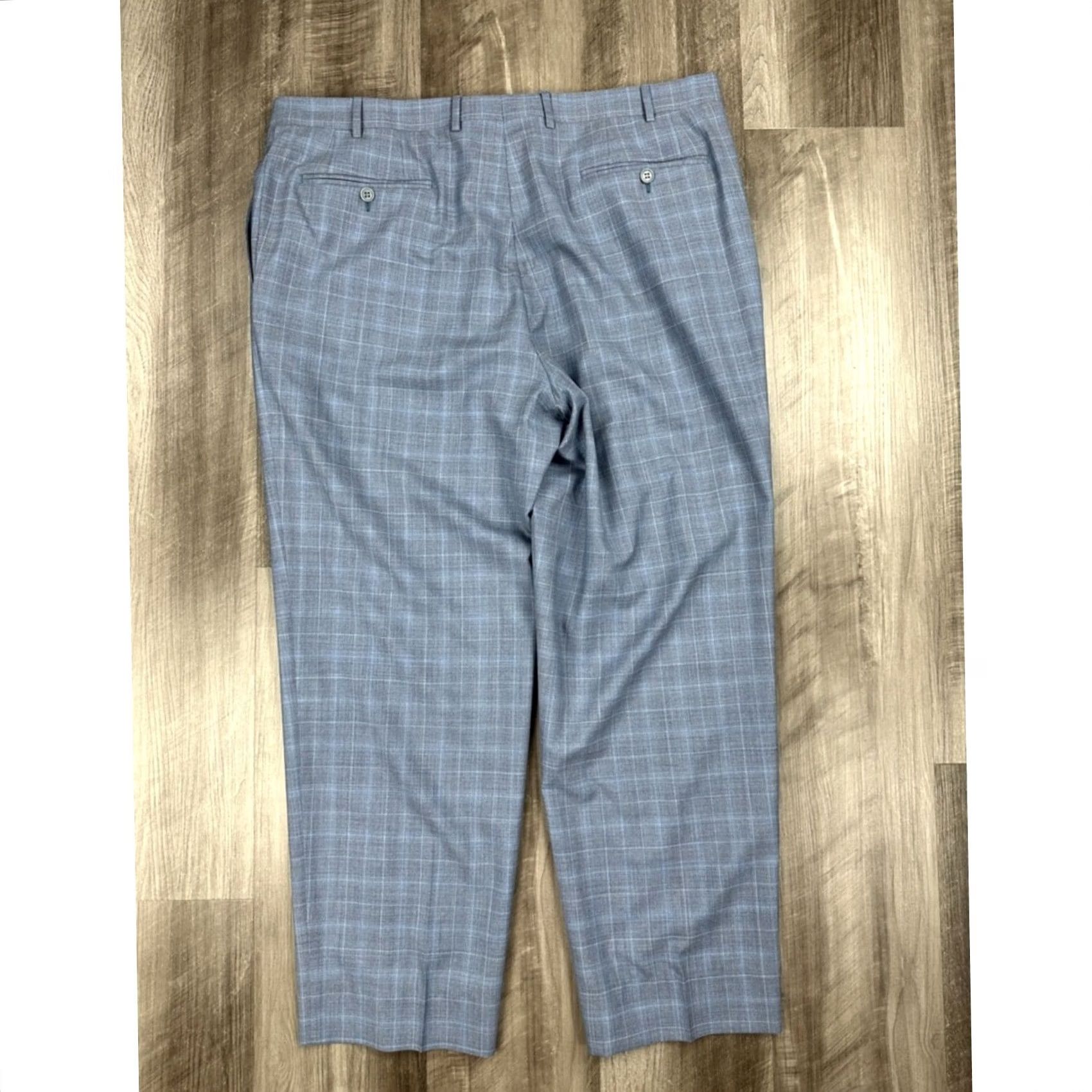 Canali Canali Wool Plaid Dress Pants - 38 Mens Regular Inseam 29 Blue Gray Wool (100%) Dress Pants Size US 38 / EU 54 - 2 Thumbnail