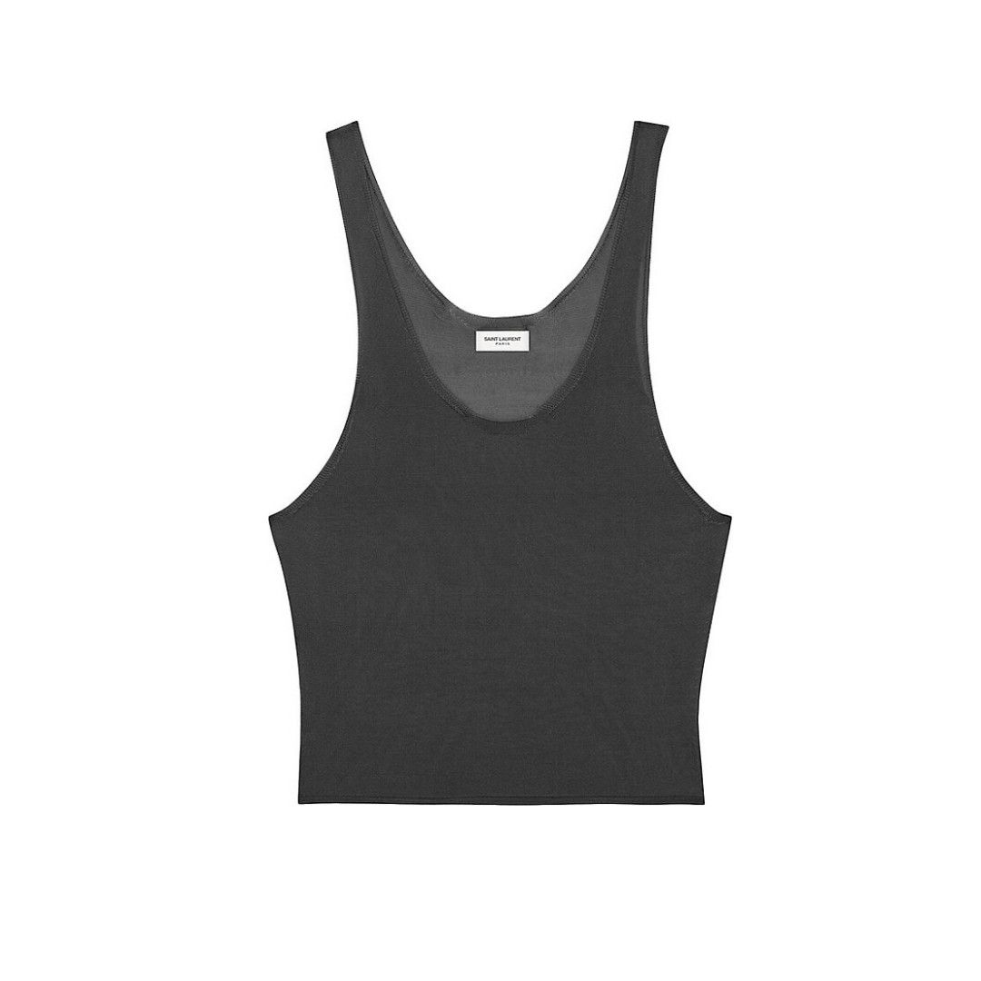 Saint Laurent Paris o1s1wg111124 Tank Top in Silk in Black Size L / US 10 / IT 46 - 1 Thumbnail