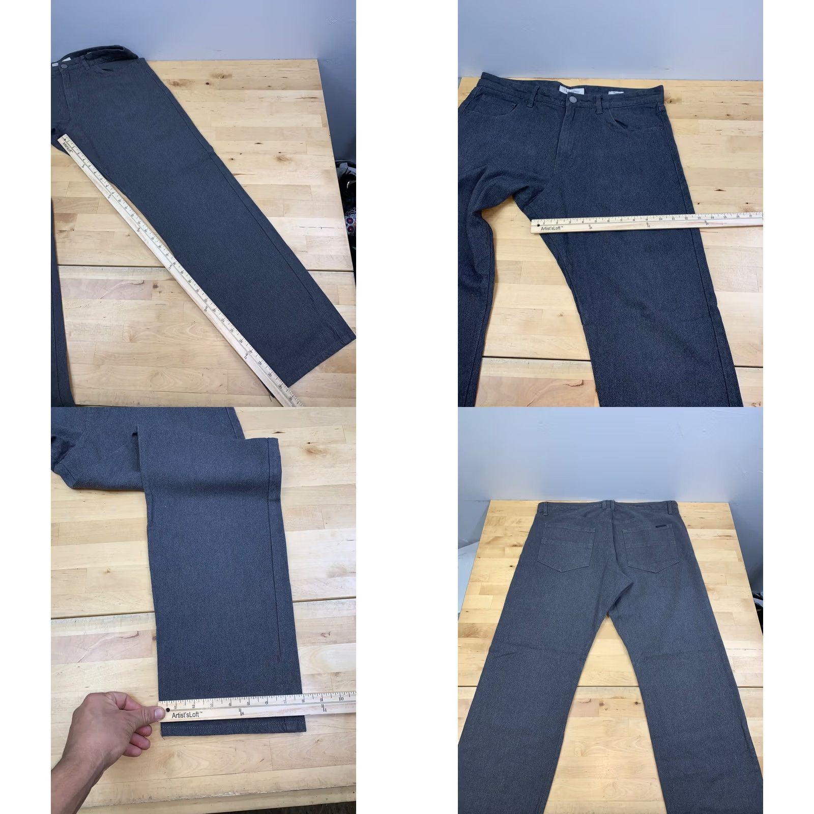 Calvin Klein Calvin Klein Jeans Men 36x30.5/36 Gray Cotton Blend 5-Pocket Straight Zip Solid Logo Casual Denim Size US 36 / EU 52 - 8 Thumbnail