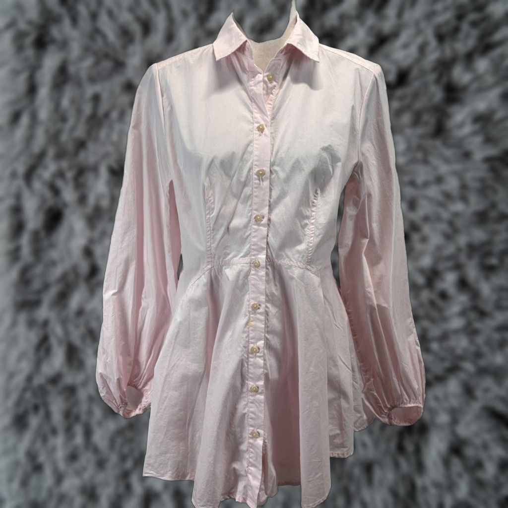 Free People VINTAGE Free People Pink Long Sleeve Button Up Balloon Sleeve Shirt Women's Small Size S / US 4 / IT 40 - 1 Thumbnail