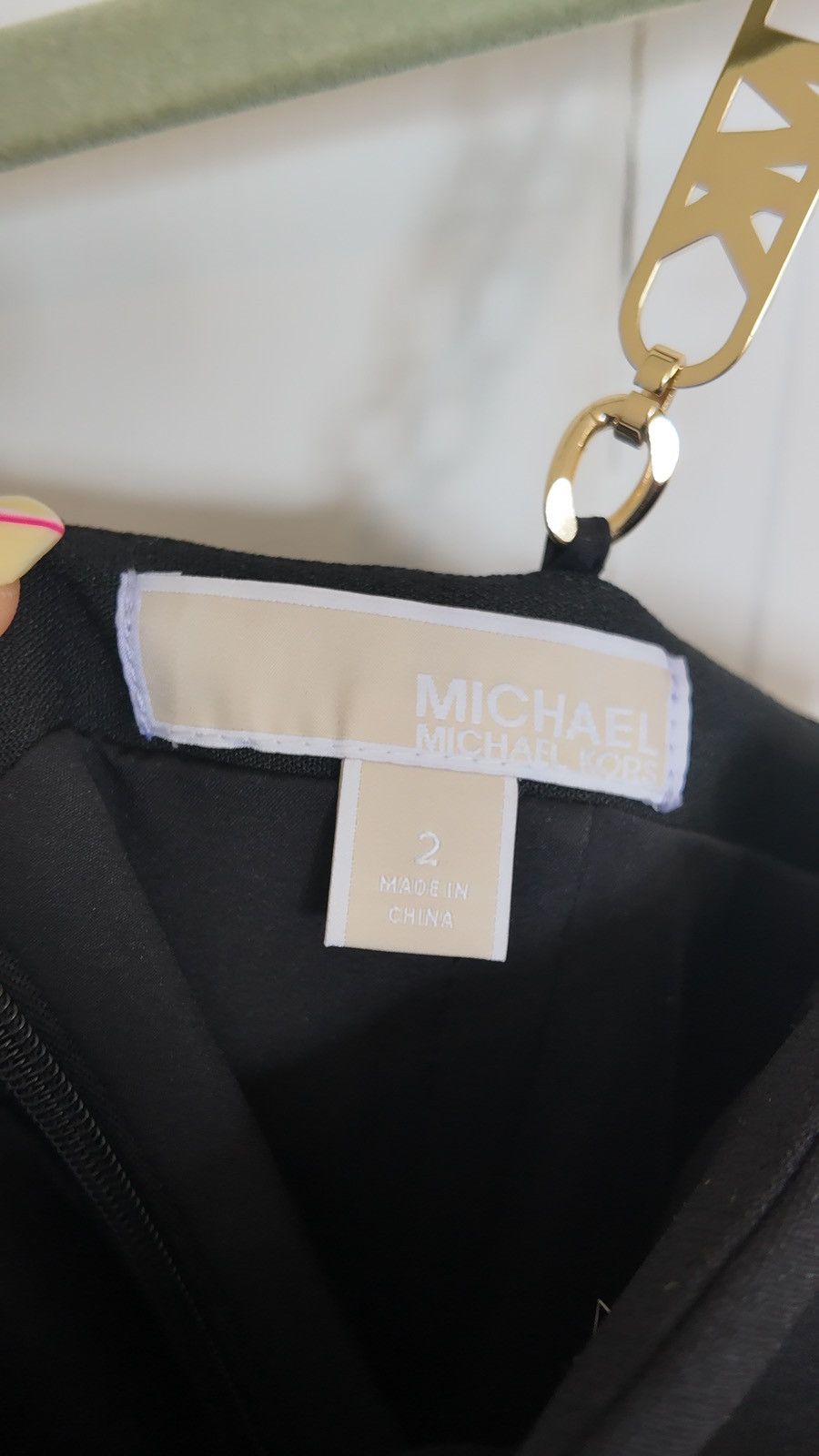 Michael Kors Black Mini Dress with Gold Chain