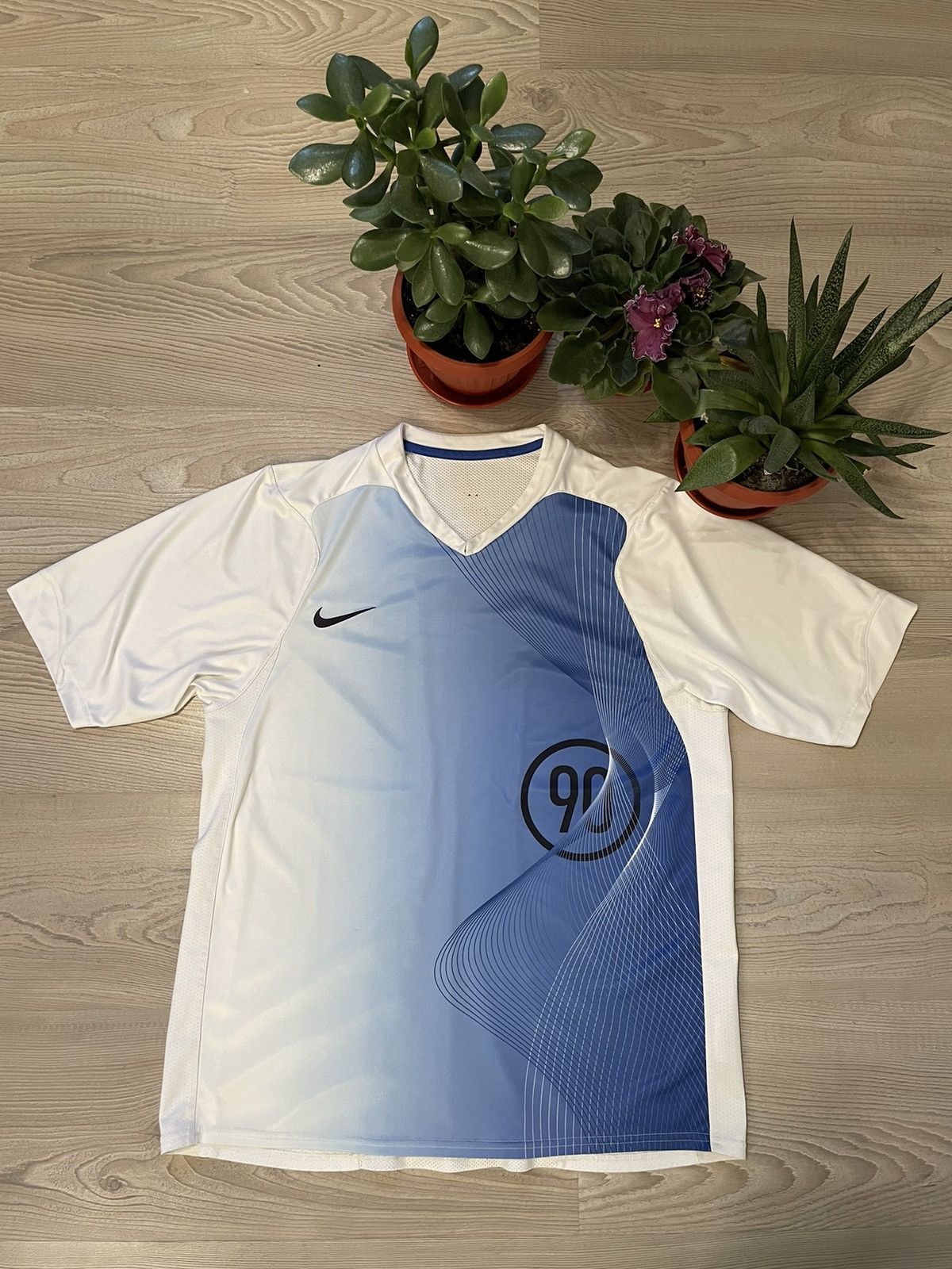 Pre-owned Nike X Soccer Jersey Nike Tn Full Print Vintage Jersey In White Blue