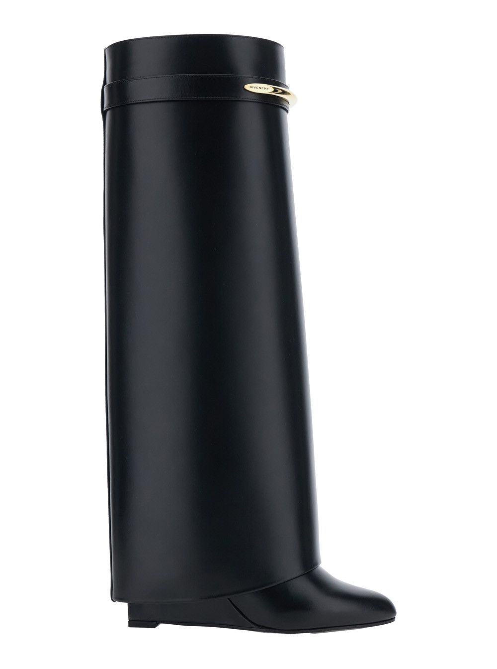 Black Sandals with Logo Plaque on the Front and High Wedge Heel in Leather Woman