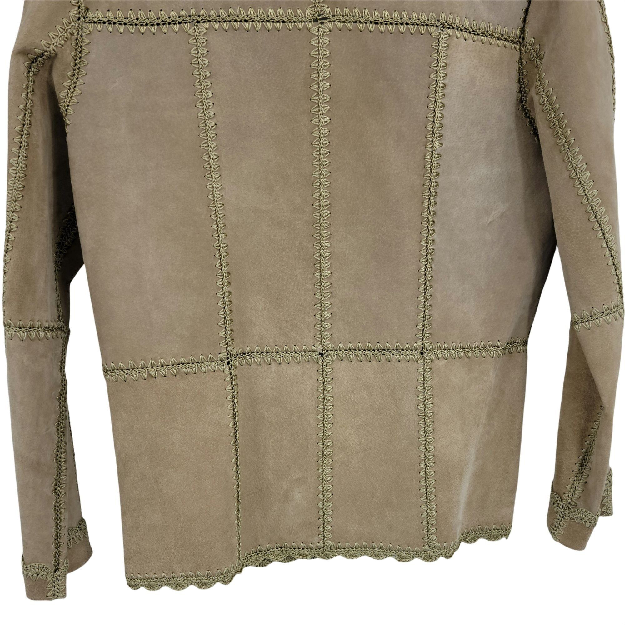 Vintage Vtg Boho Leather Shacket Jacket Sz M Tan Crochet Patchwork S Size M / US 6-8 / IT 42-44 - 10 Thumbnail