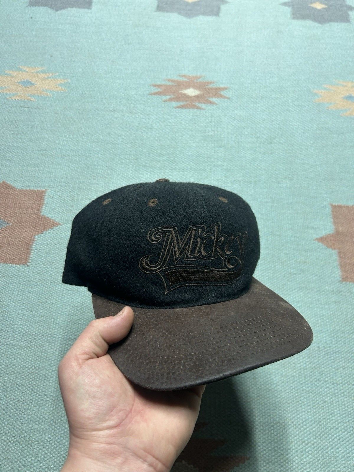 Vintage Vtg Snapback hat Mickey Mouse wool leather cartoon spell out Size ONE SIZE - 1 Thumbnail