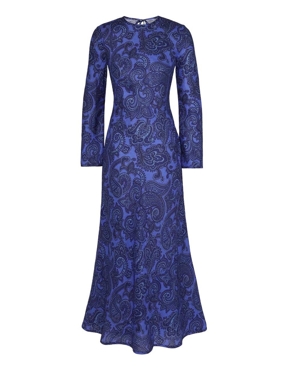Zimmermann oc11z0525 Ottie Bias Backless Midi Dress in Blue