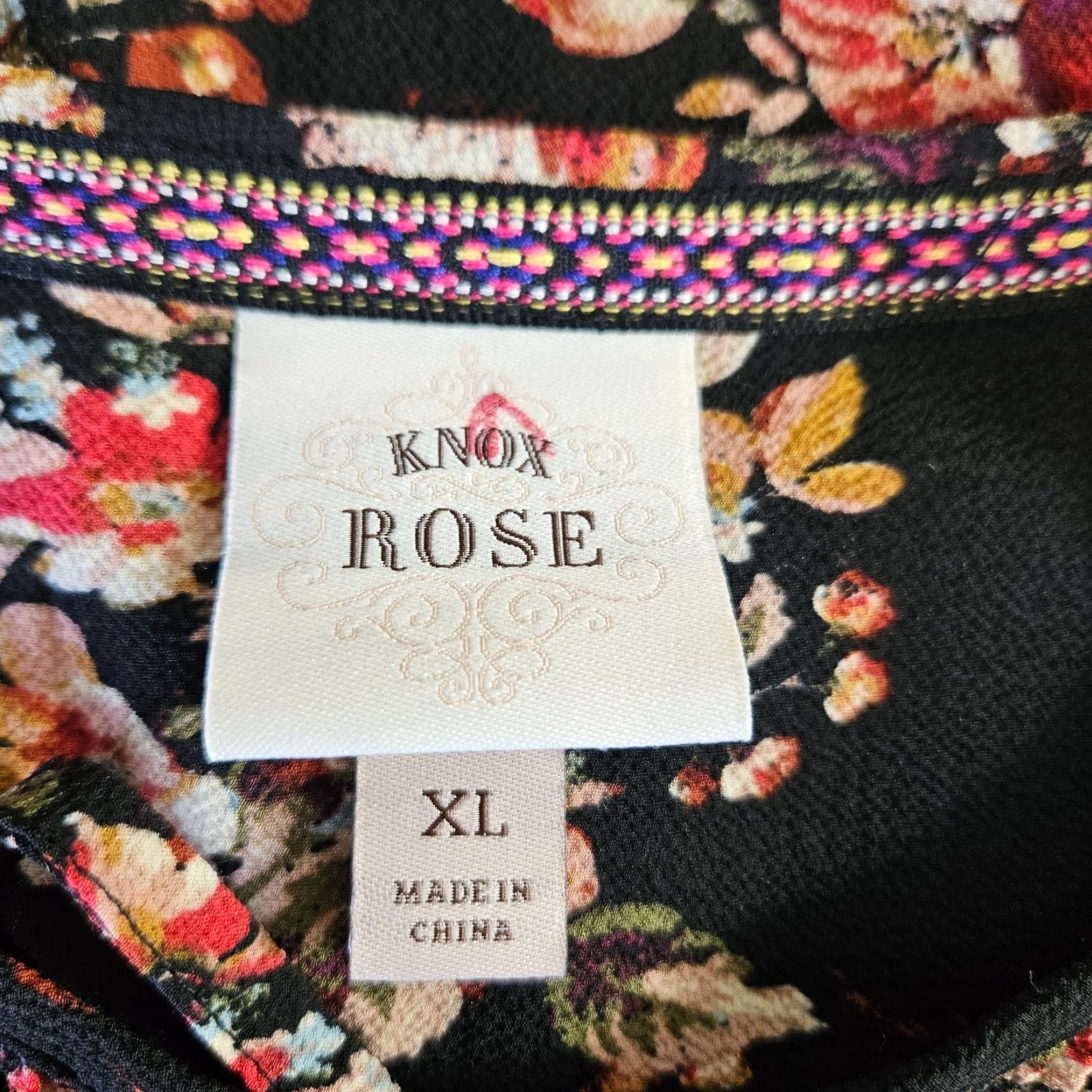 Vintage Knox Rose Womens Blouse XL Black Red Floral Long Sleeve Top Size XL / US 12-14 / IT 48-50 - 5 Thumbnail