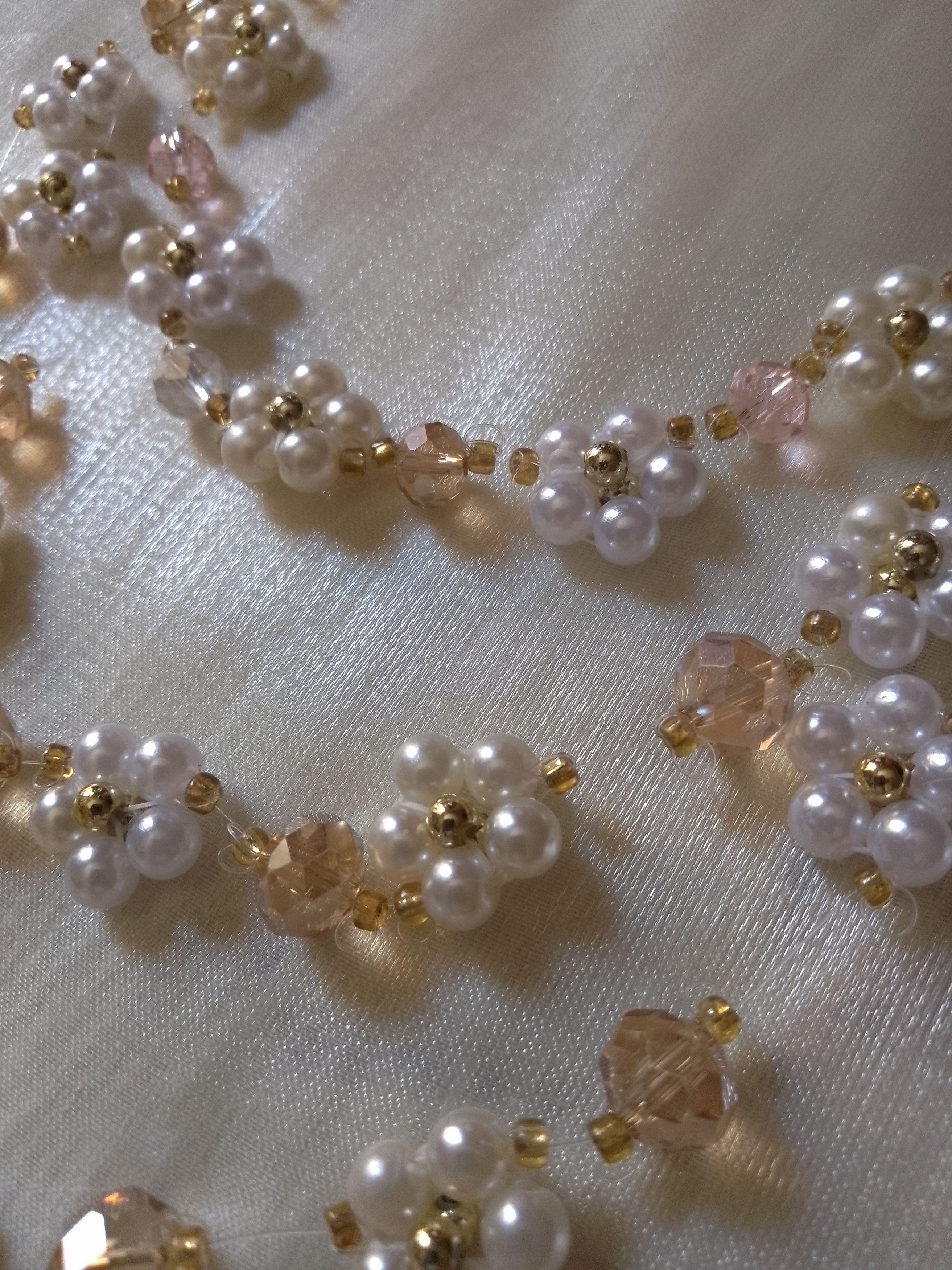 Handmade Necklace Long Beaded Flower Pearls Crystal Multithread Size ONE SIZE - 6 Thumbnail
