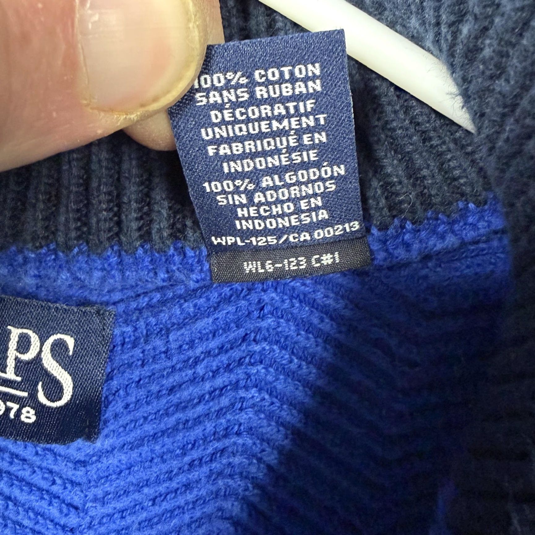 Chaps Chaps Mens L Blue 1/4 Zip Mock Neck Herringbone Knit Pullover Sweater Size US L / EU 52-54 / 3 - 6 Thumbnail