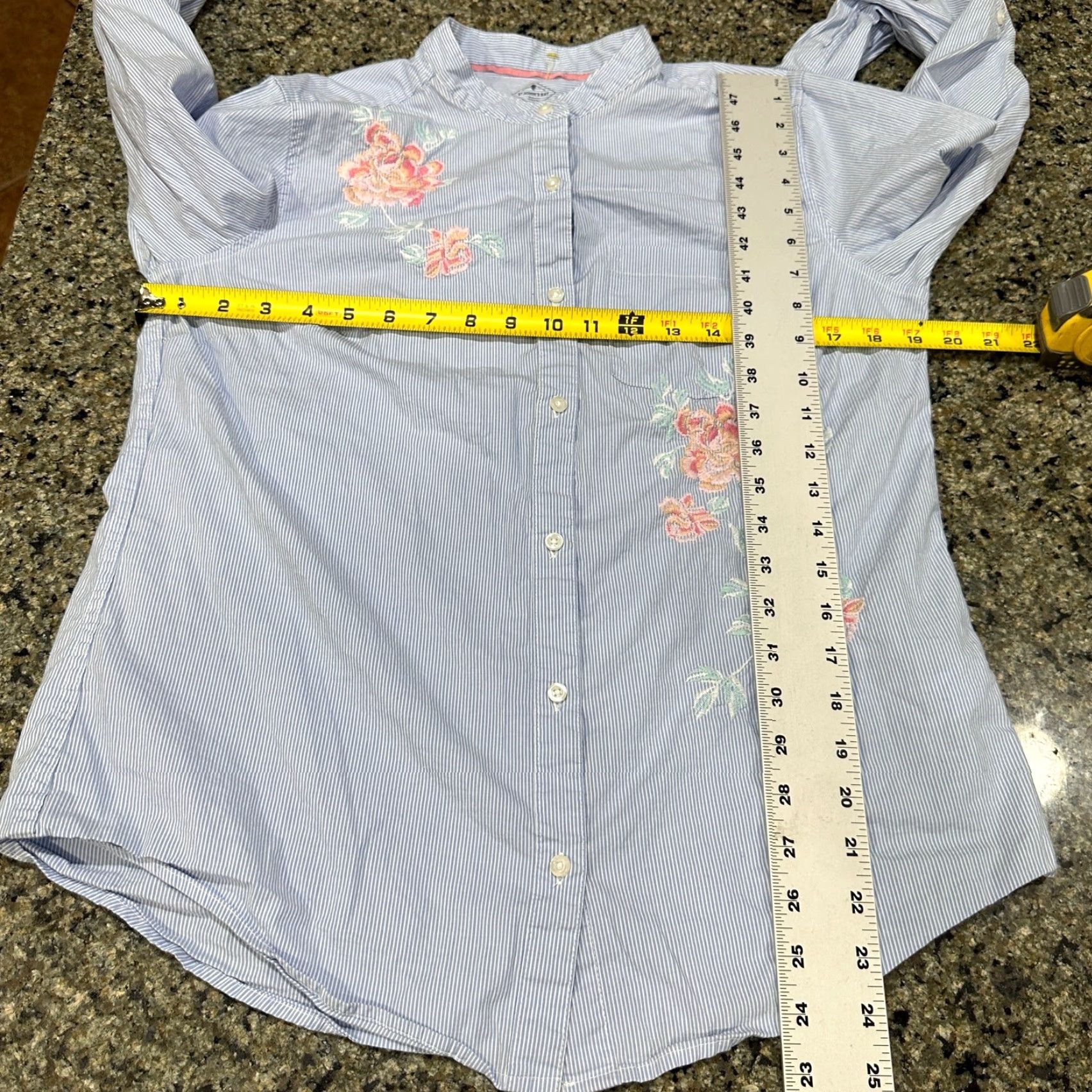 Vintage St. Johns Bay Shirt M Blue White Floral Striped Embroidery Button Up Feminine Size M / US 6-8 / IT 42-44 - 5 Thumbnail