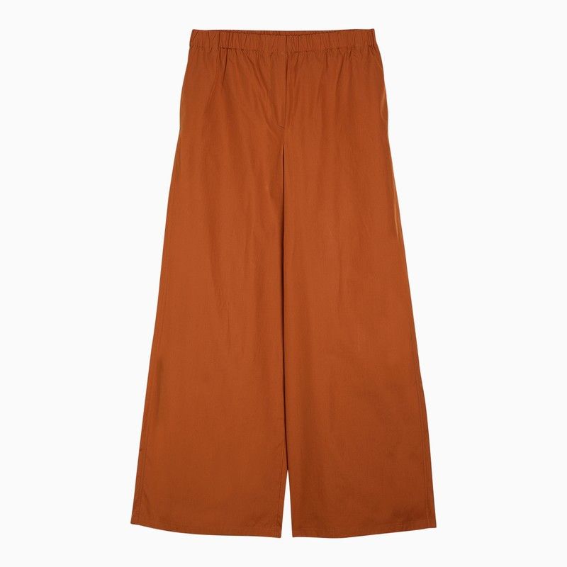 image of Max Mara Wide Earth-Coloured Cotton Trousers in Orange, Women's (Size 26)