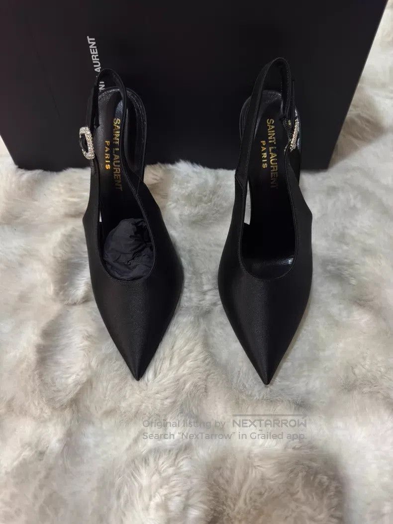 Saint Laurent Paris Saint Laurent Paris Black Crystal Satin High Heels Size US 5.5 / IT 35.5 - 5 Thumbnail